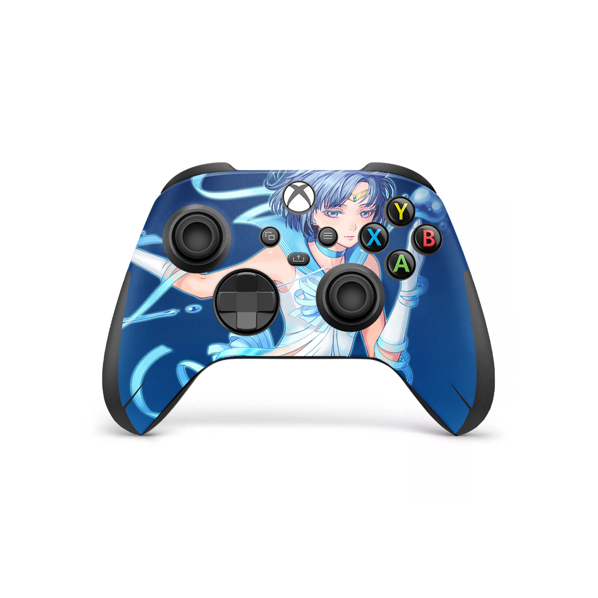A video game skin featuring a Sailor Moon Mercury design for the Xbox Wireless Controller.