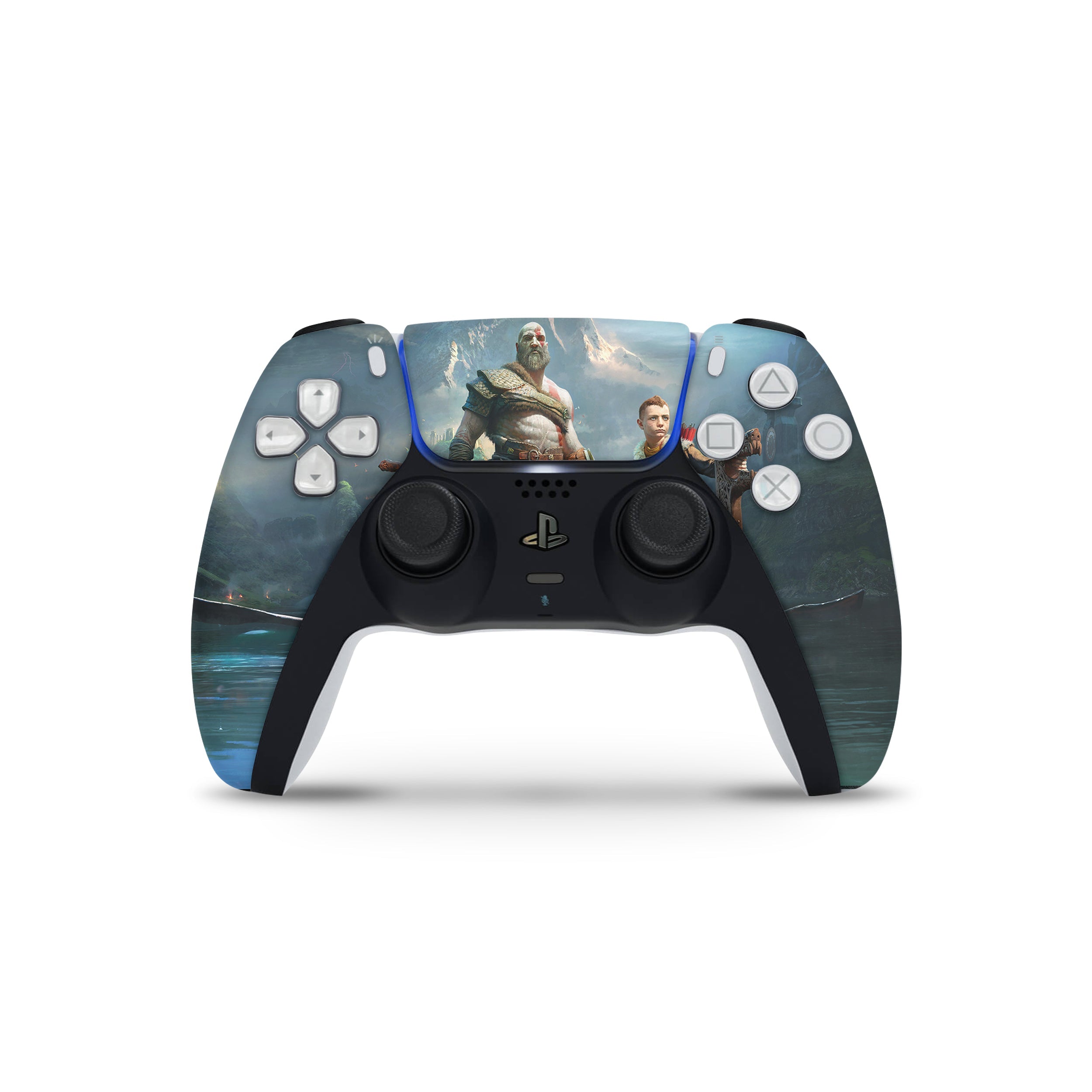 A video game skin featuring a God Of War design for the PS5 DualSense Controller.