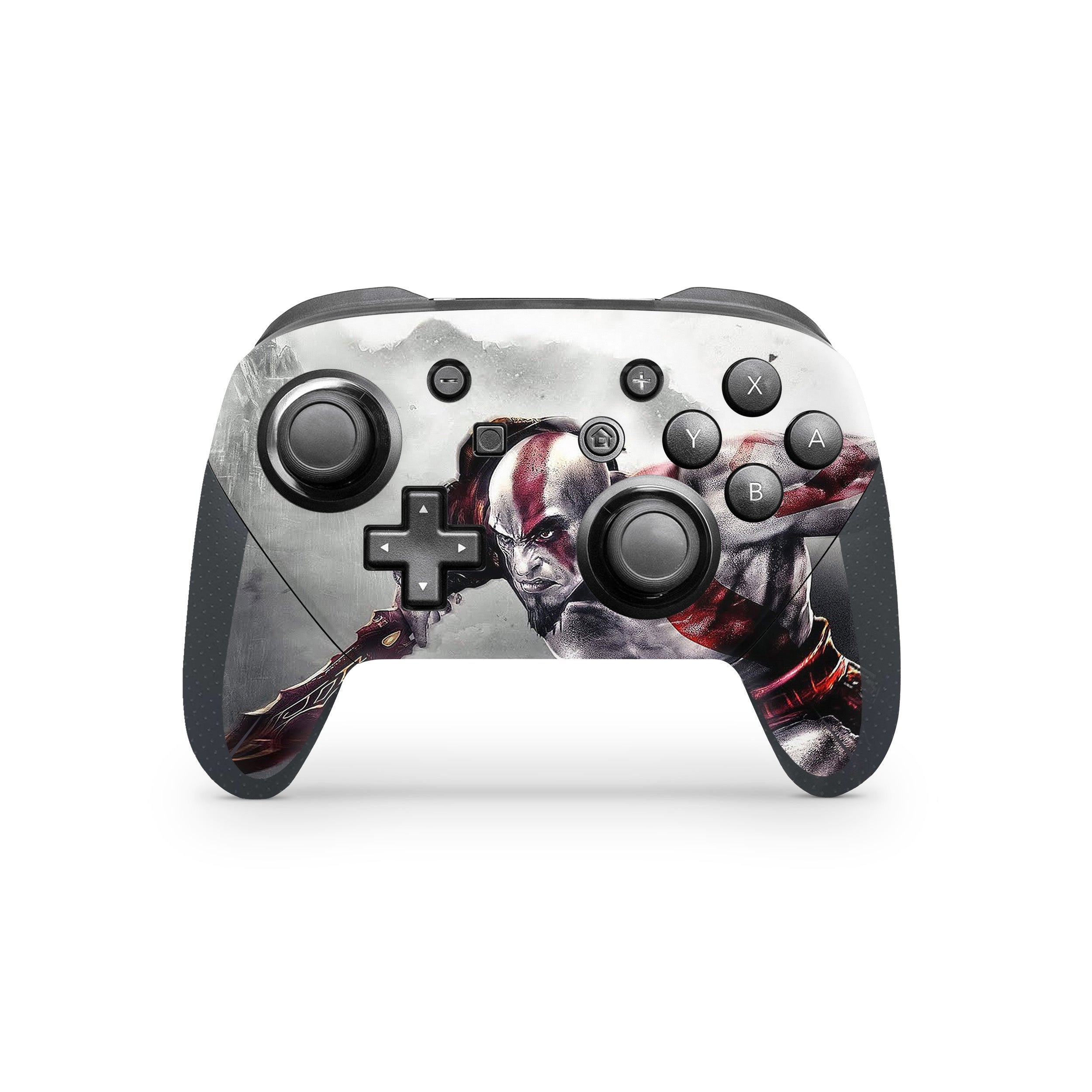 A video game skin featuring a God Of War Kratos Face design for the Switch Pro Controller.
