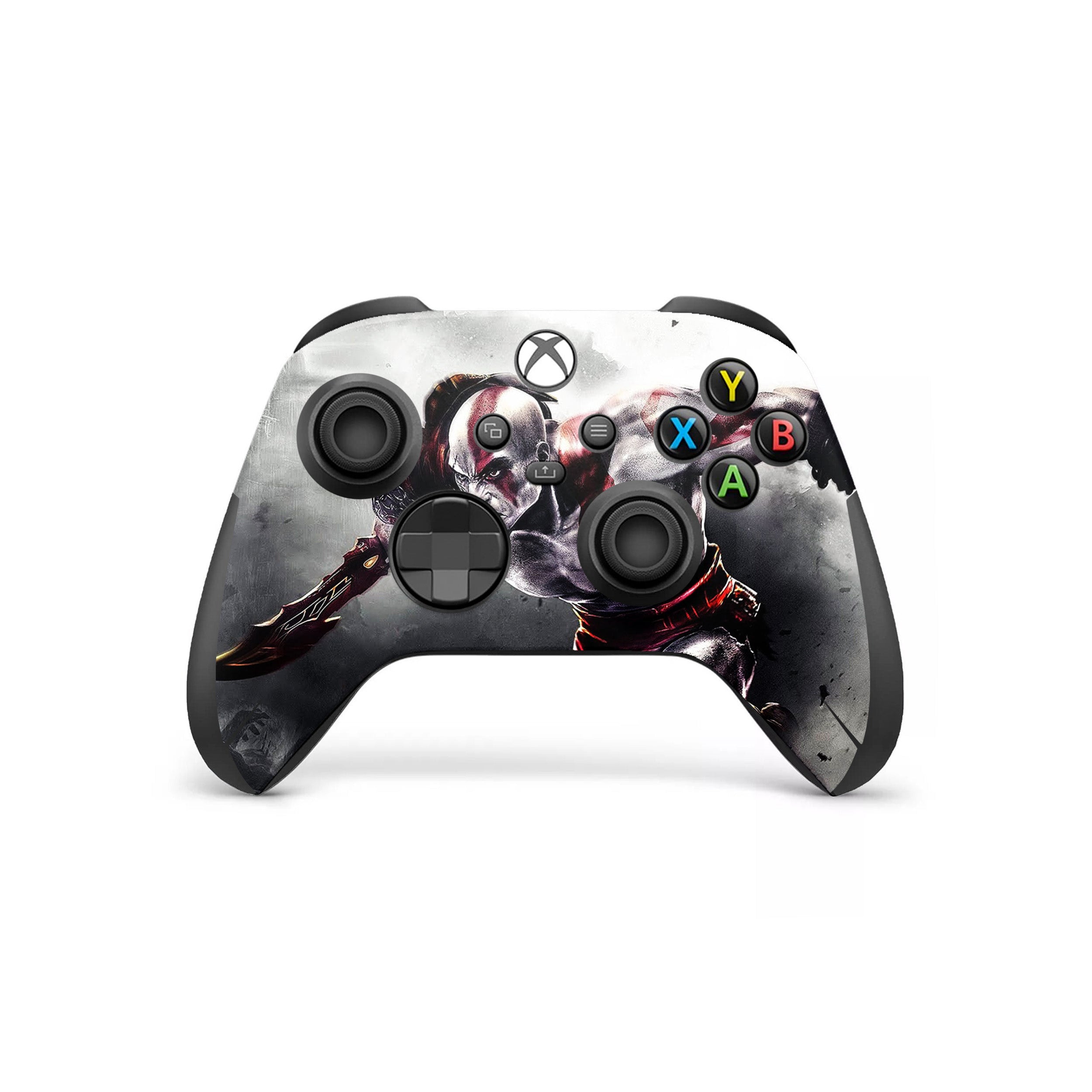 A video game skin featuring a God Of War Kratos Face design for the Xbox Wireless Controller.