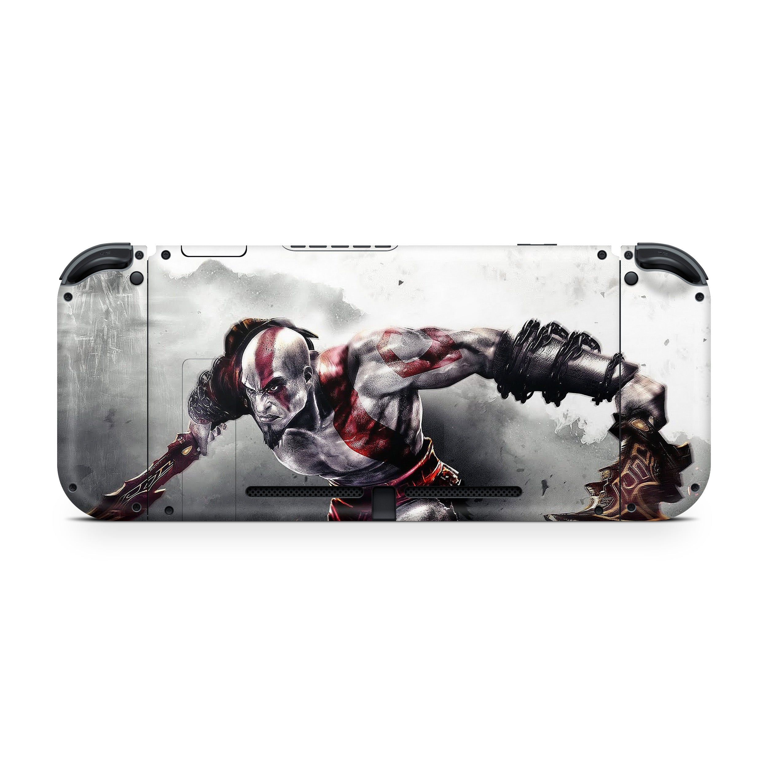 A video game skin featuring a God Of War Kratos Face design for the Nintendo Switch.