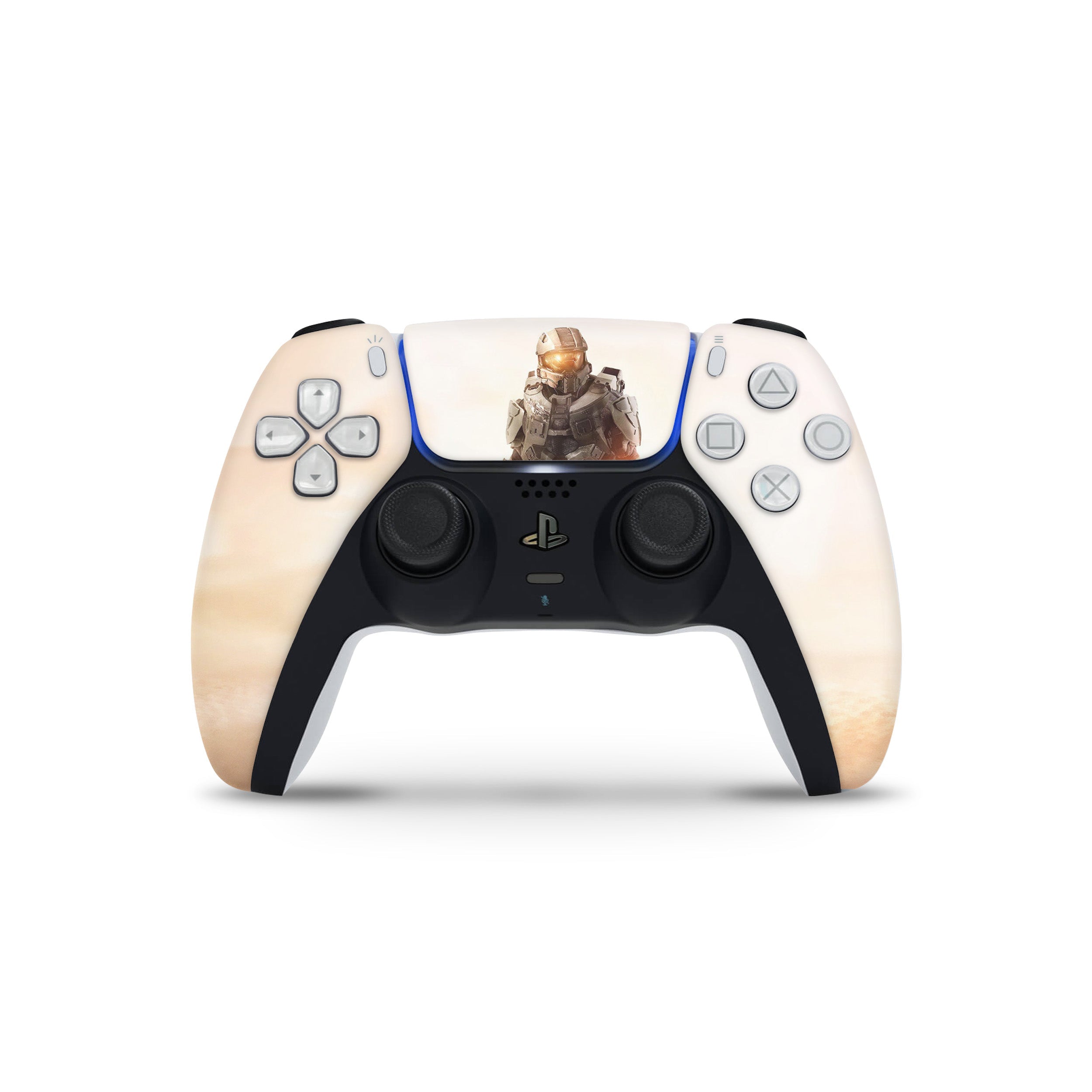 A video game skin featuring a Halo design for the PS5 DualSense Controller.