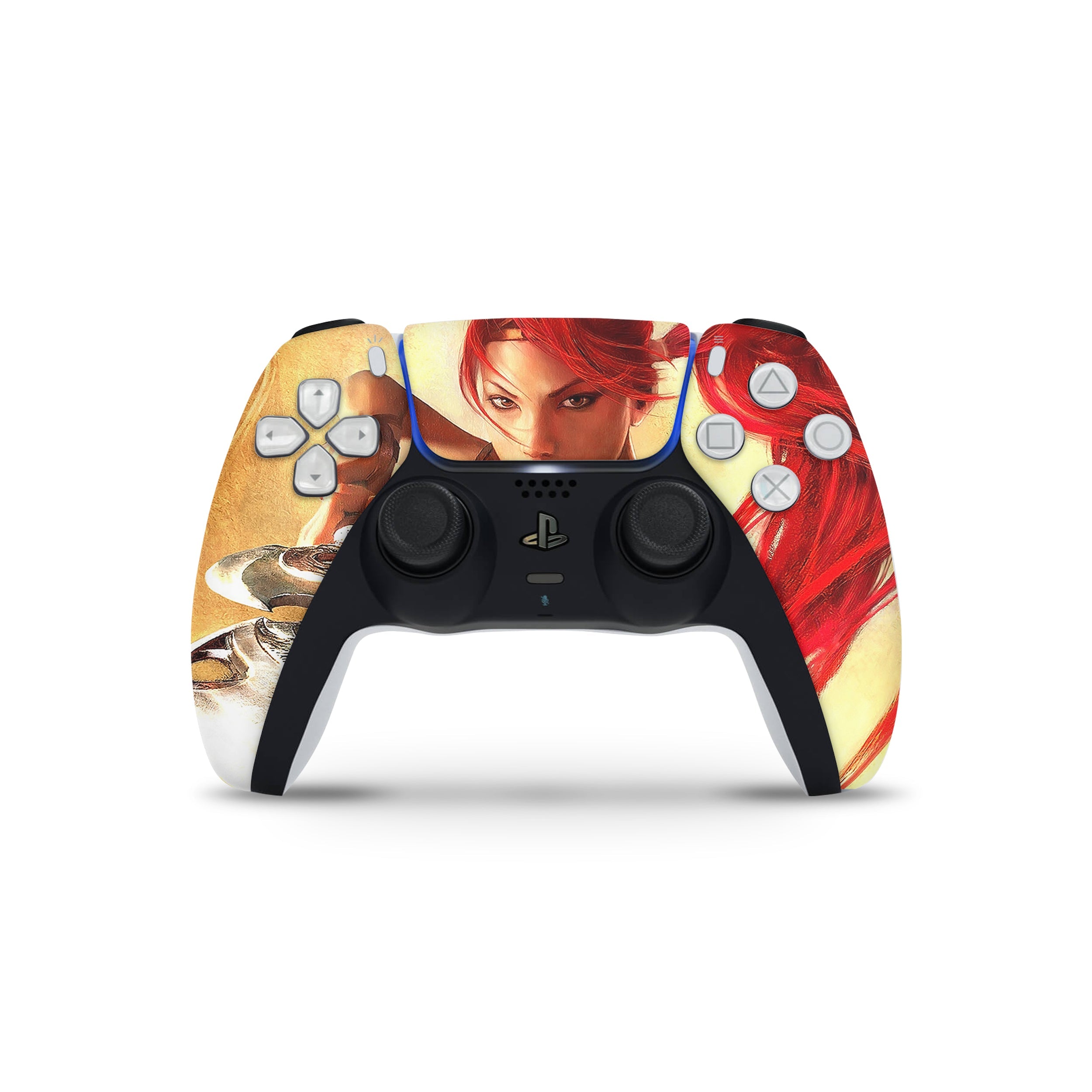 A video game skin featuring a Heavenly Sword design for the PS5 DualSense Controller.