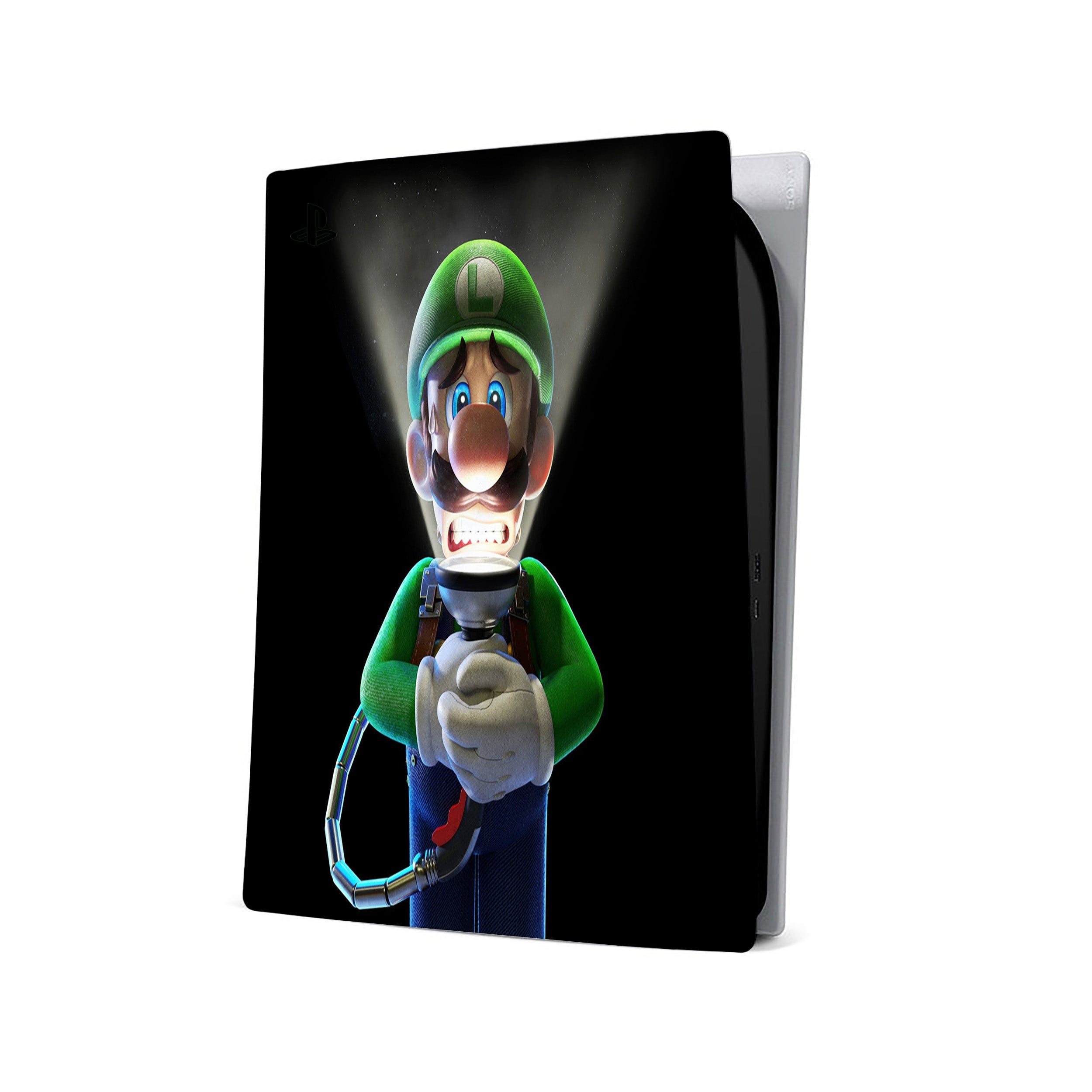 A video game skin featuring a Luigi design for the PS5.