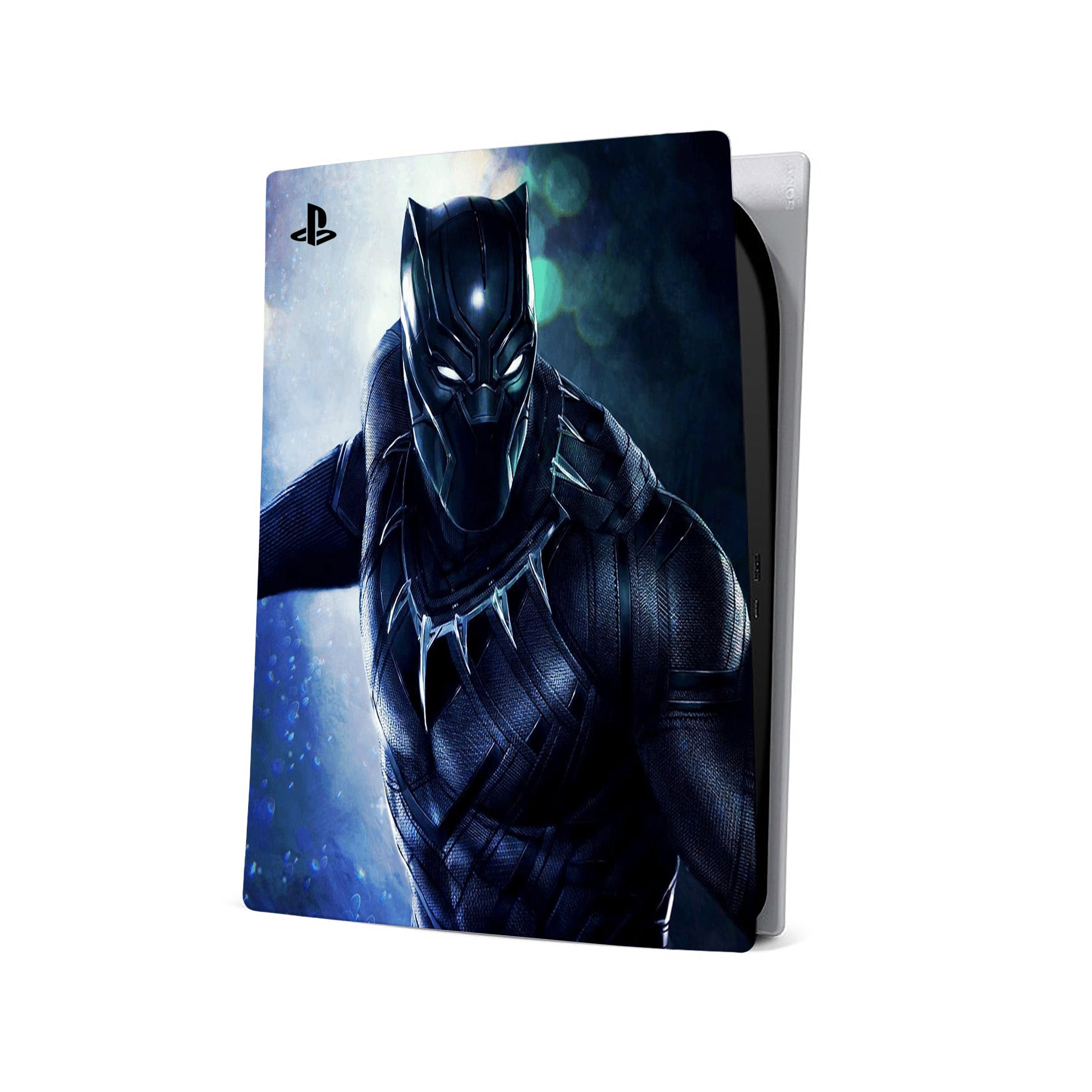 A video game skin featuring a Marvel Black Panther design for the PS5.