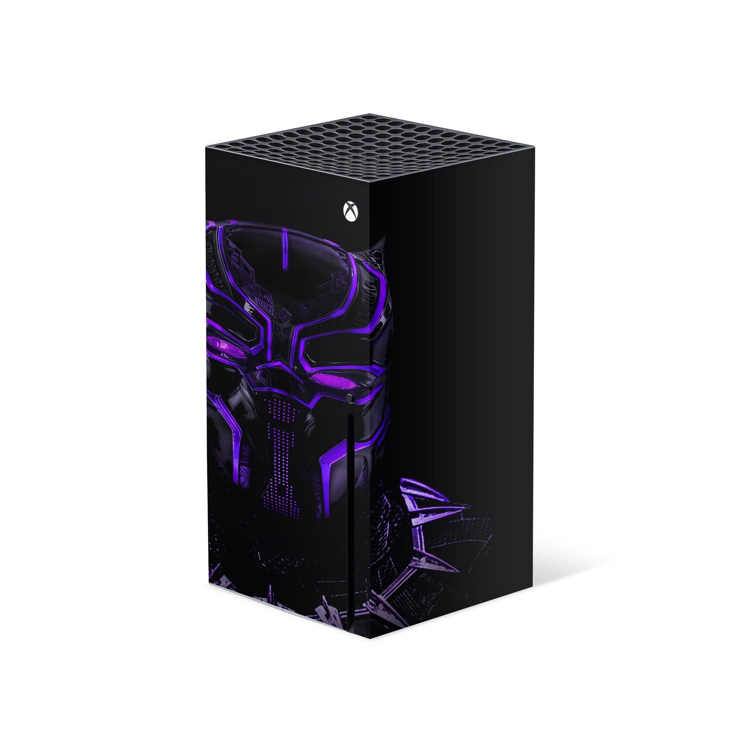 A video game skin featuring a Marvel Black Panther design for the Xbox Series X.