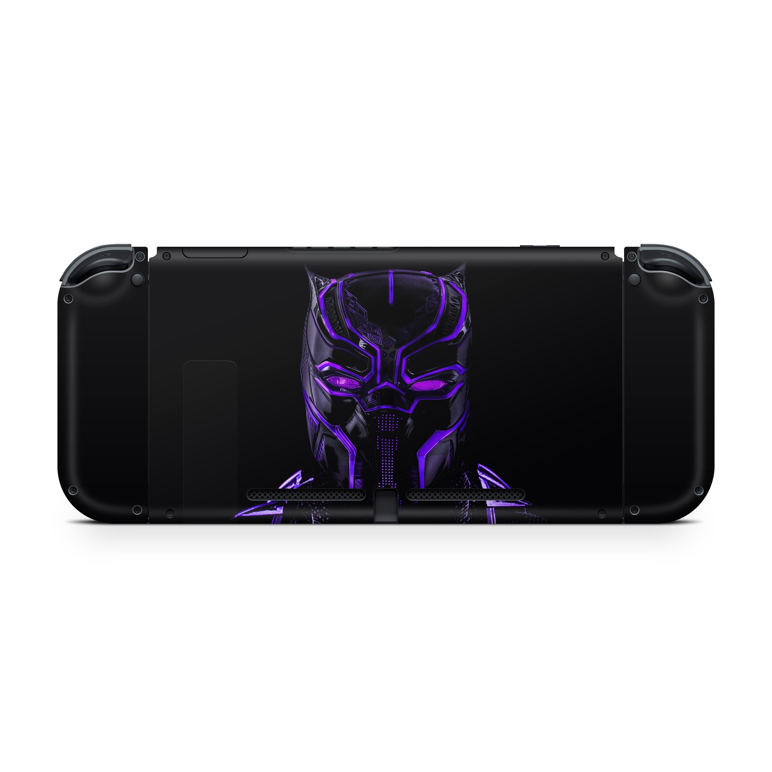 A video game skin featuring a Marvel Black Panther design for the Nintendo Switch.