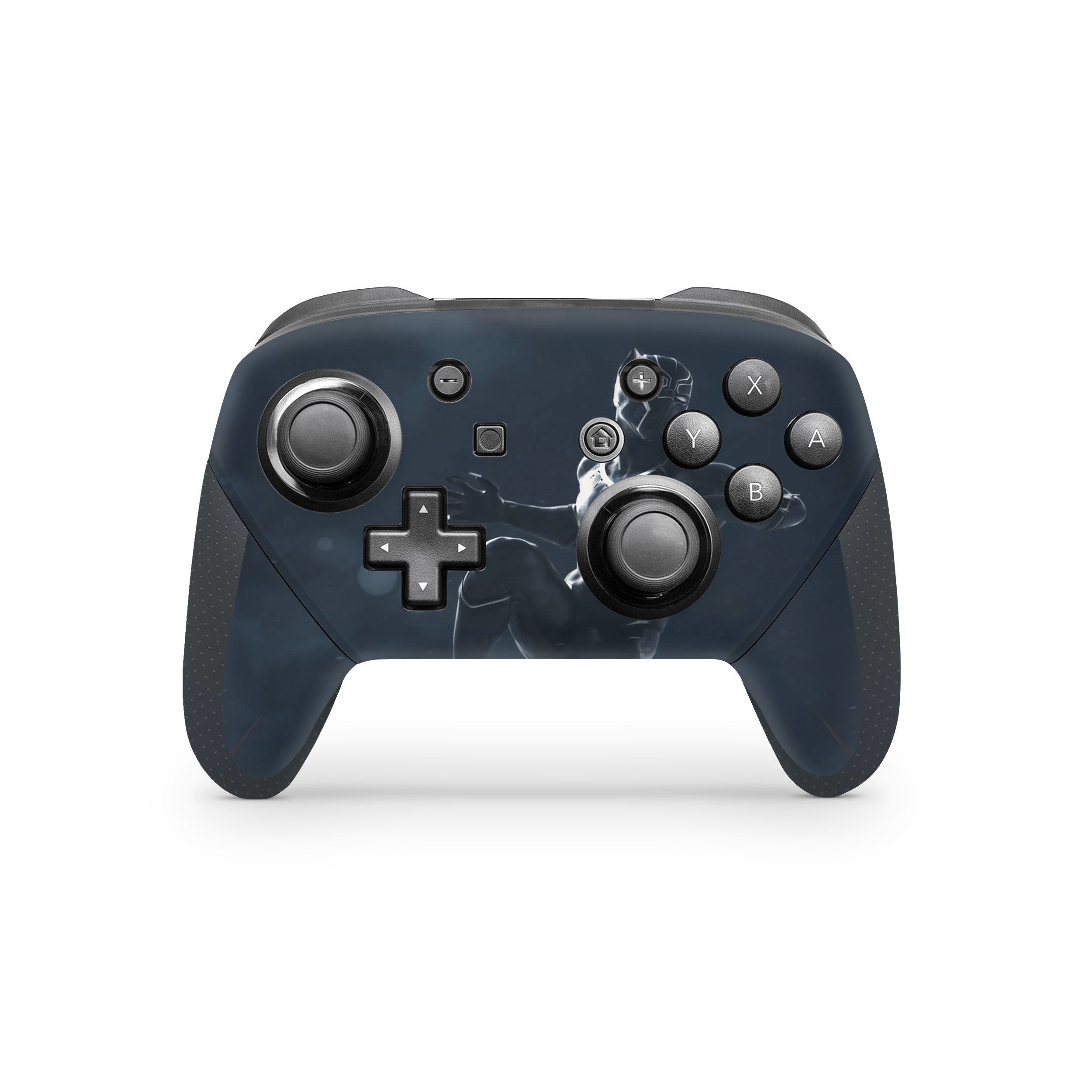 A video game skin featuring a Marvel Black Panther design for the Switch Pro Controller.