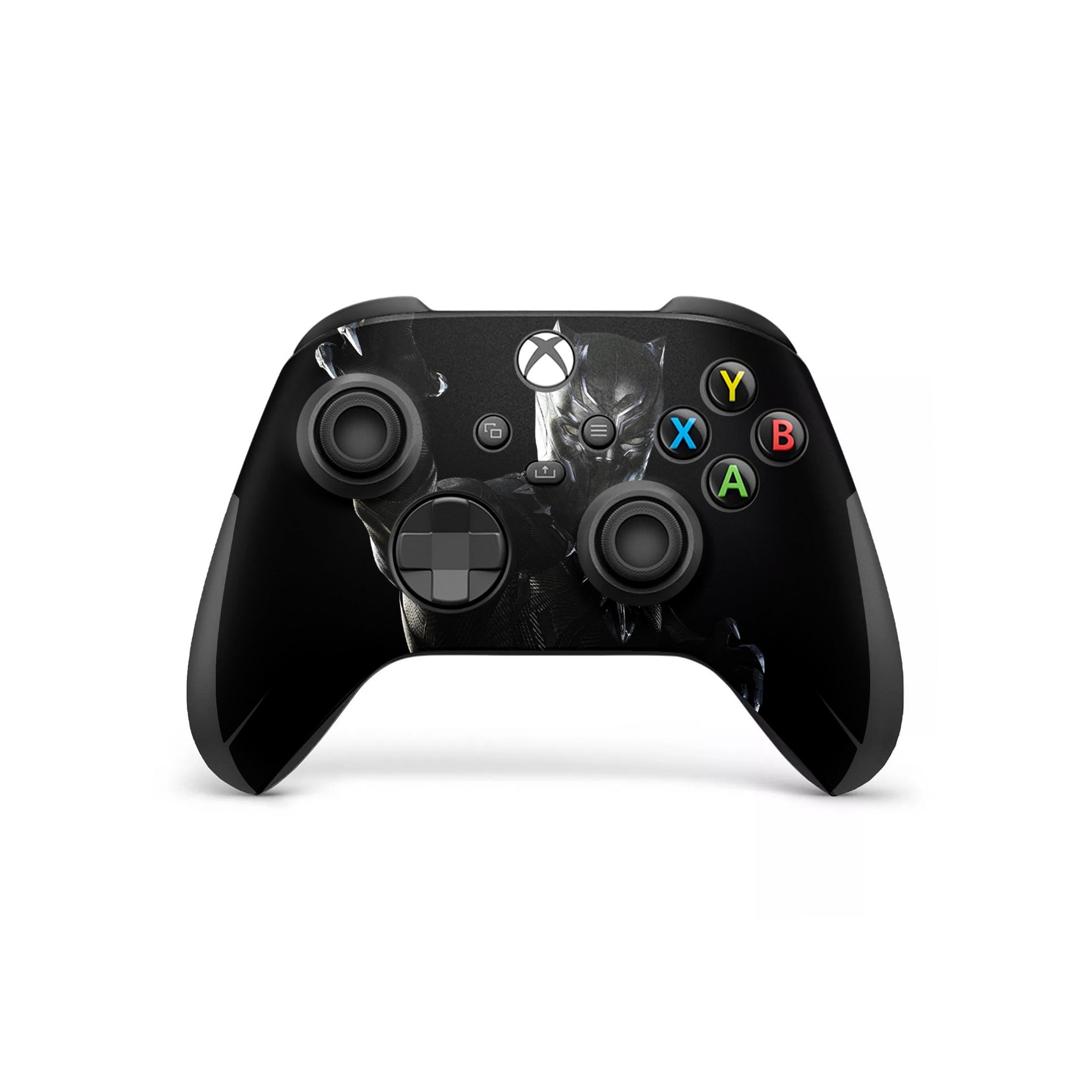 A video game skin featuring a Marvel Black Panther design for the Xbox Wireless Controller.