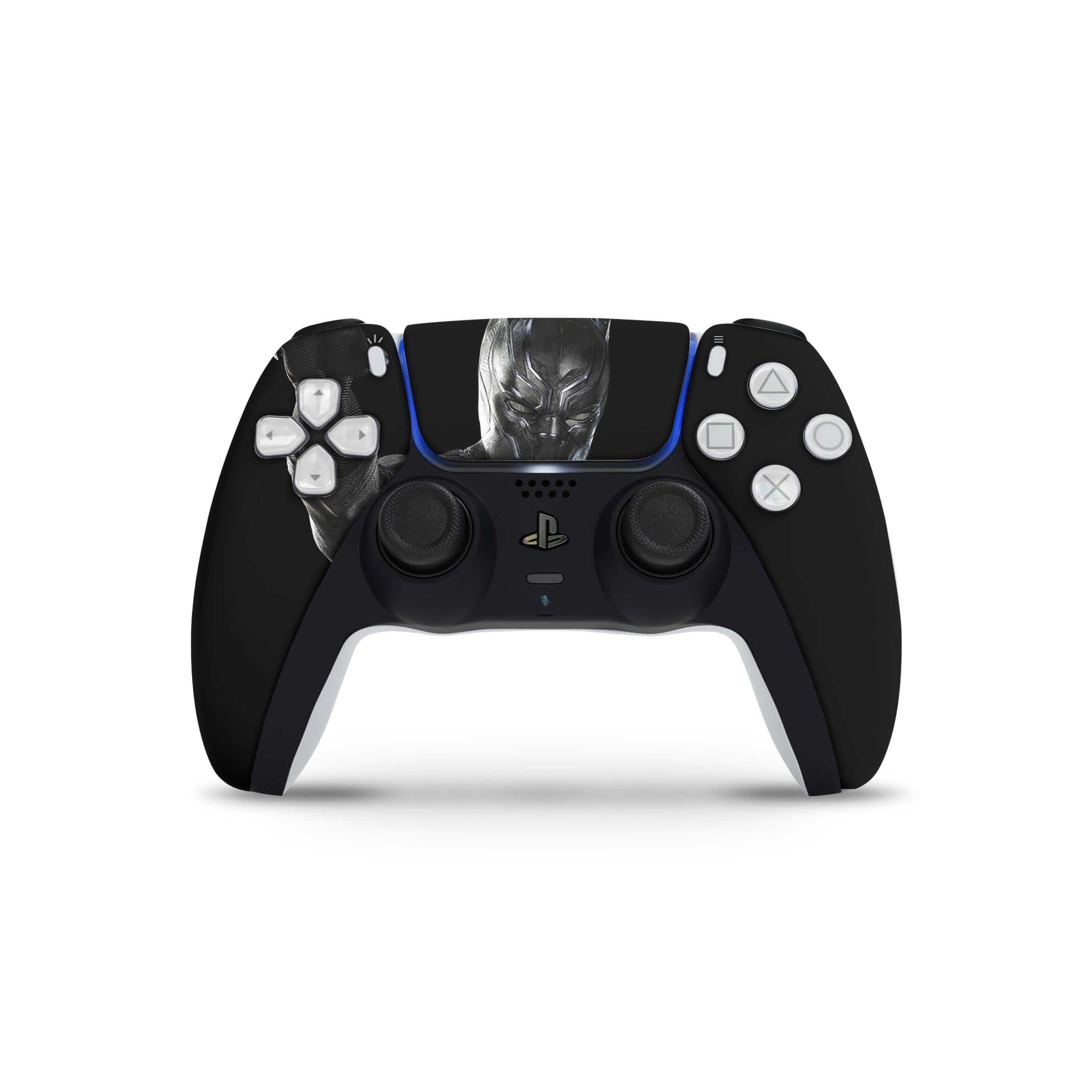 A video game skin featuring a Marvel Black Panther design for the PS5 DualSense Controller.