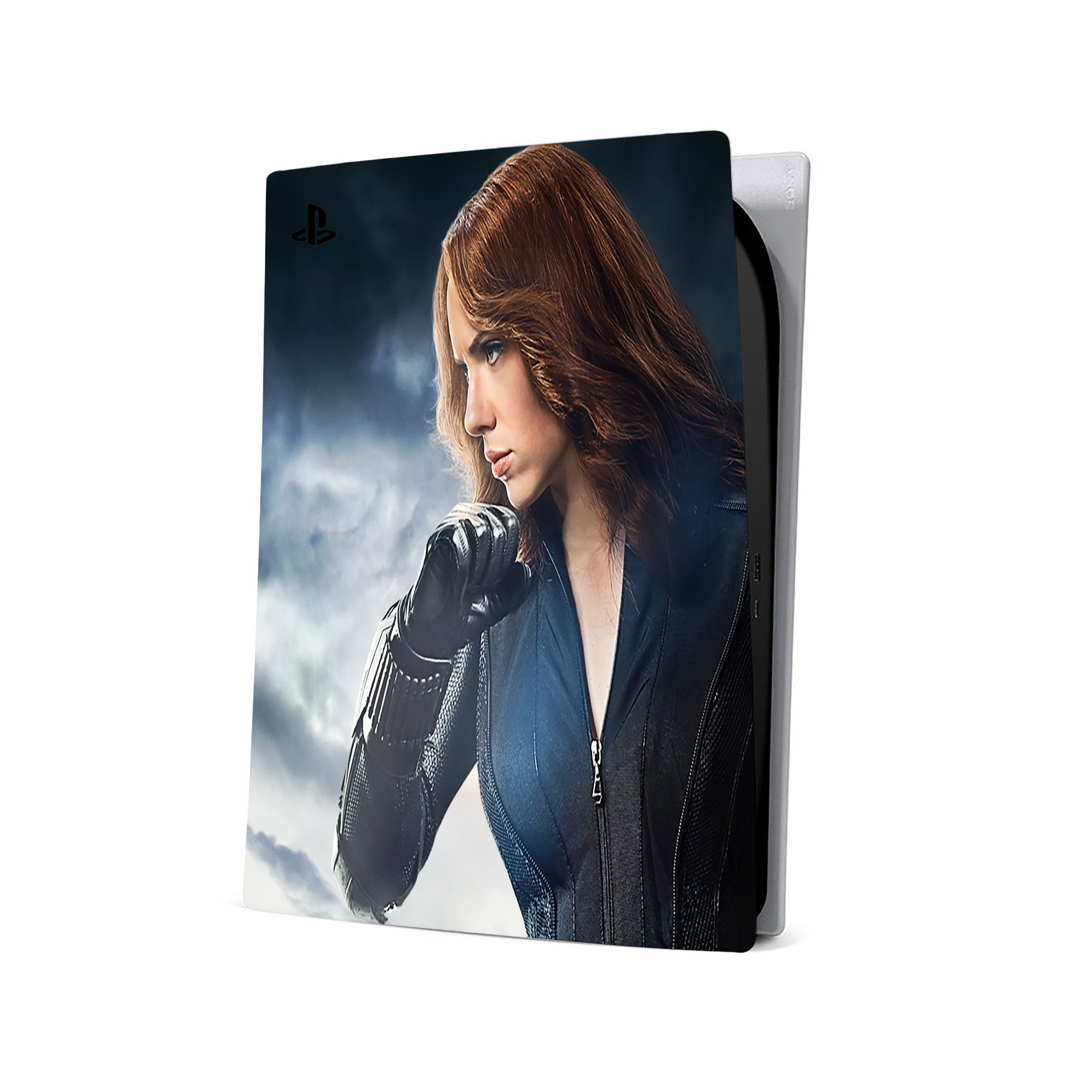 A video game skin featuring a Marvel Black Widow design for the PS5.