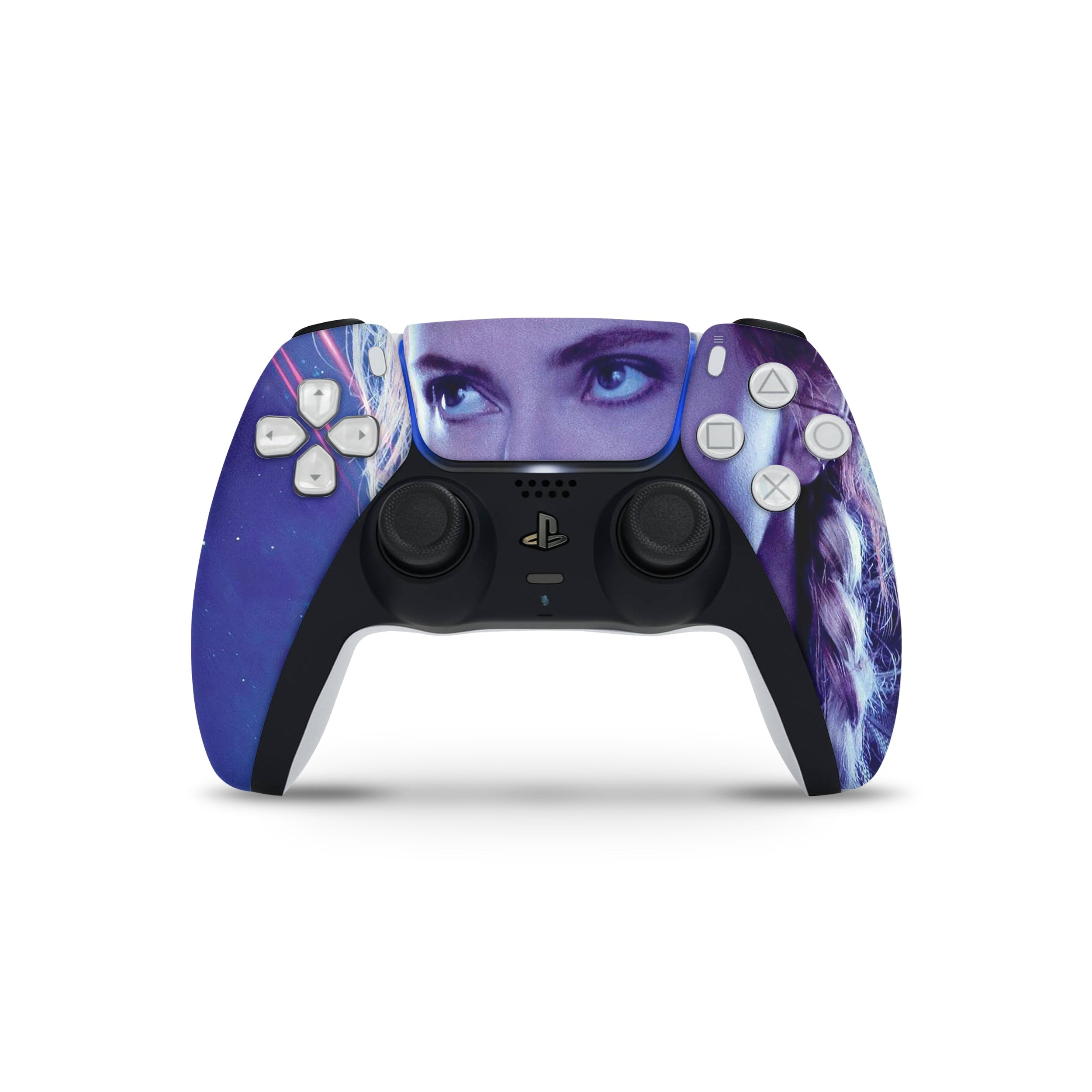 A video game skin featuring a Marvel Black Widow design for the PS5 DualSense Controller.