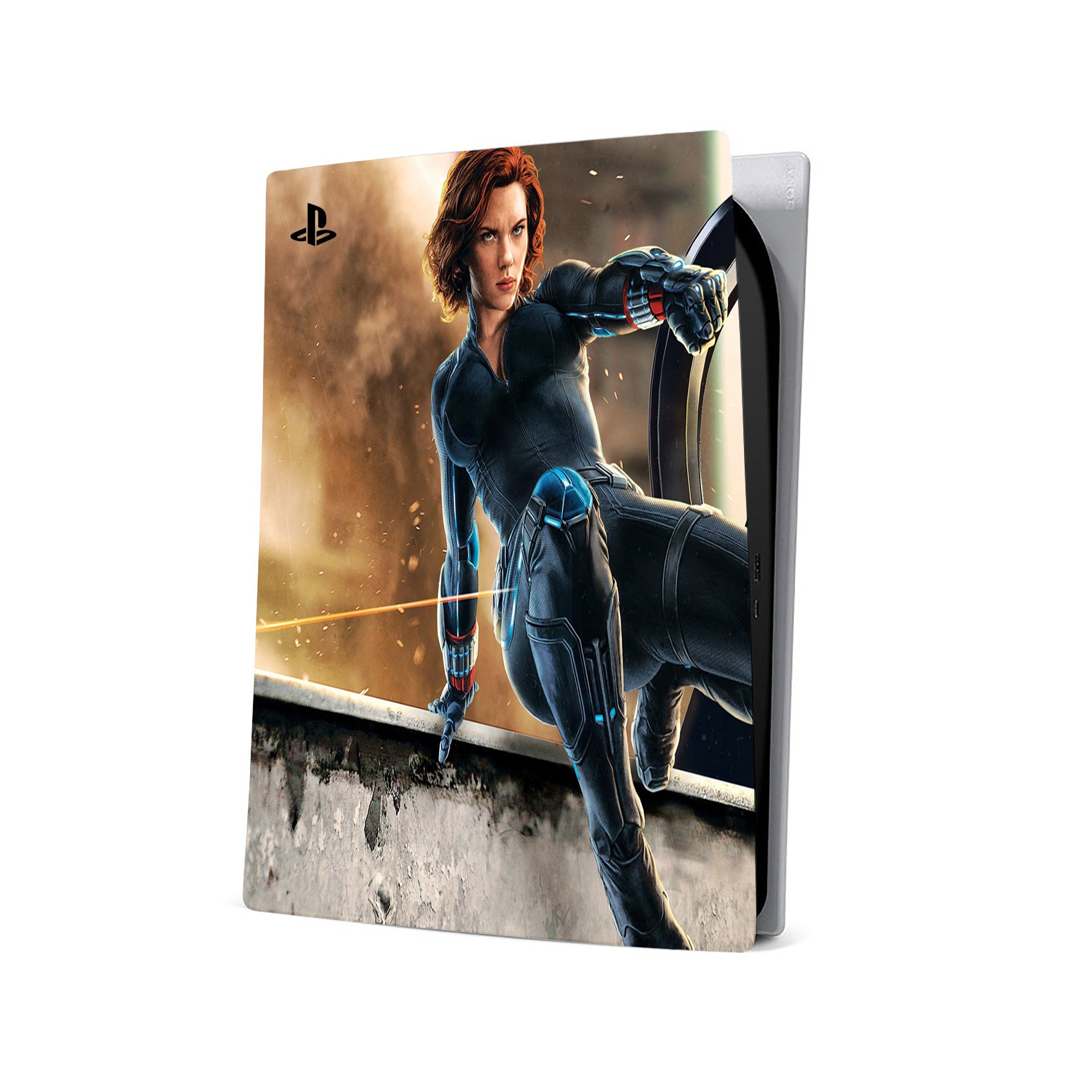 A video game skin featuring a Marvel Black Widow design for the PS5.