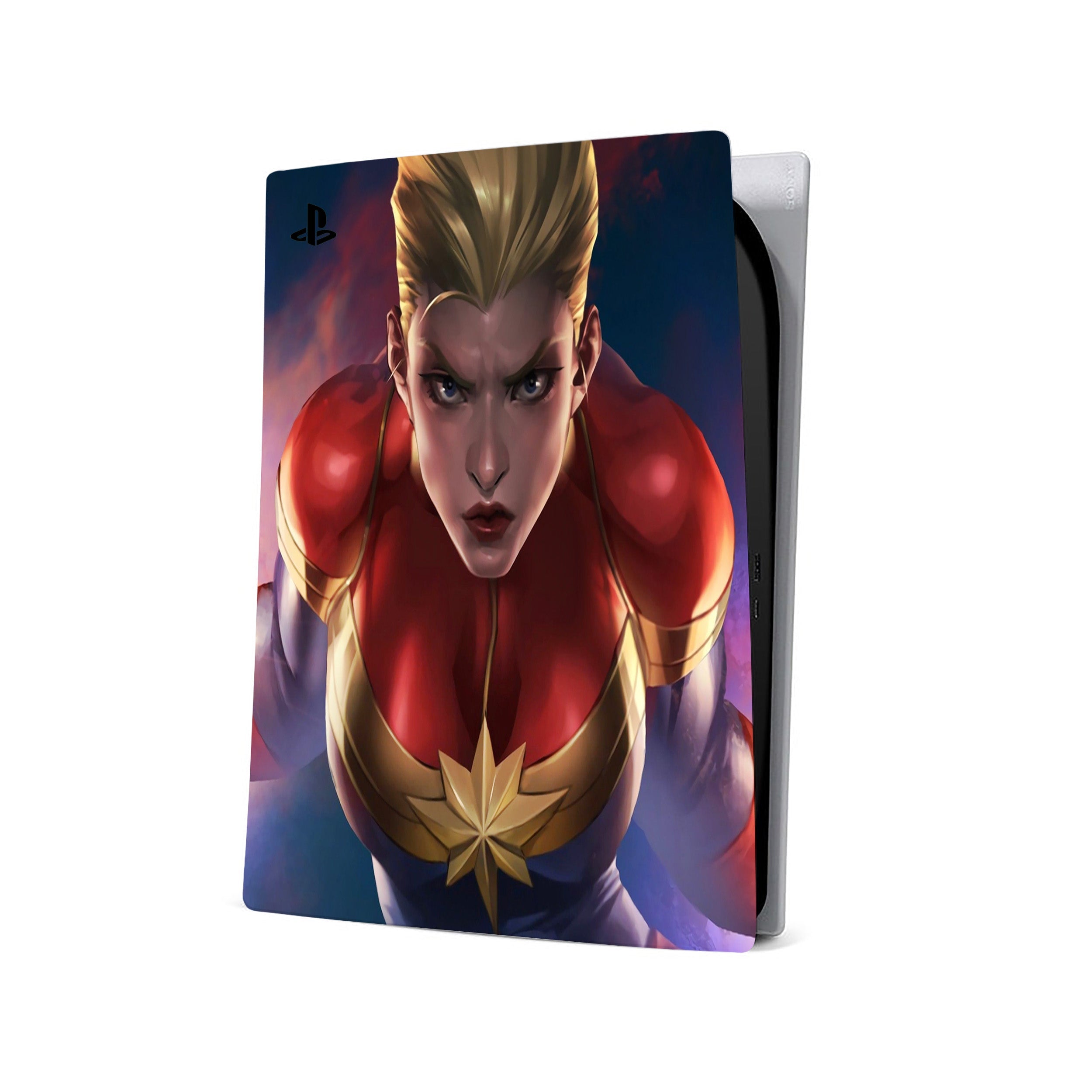 A video game skin featuring a Marvel Captain Marvel design for the PS5.