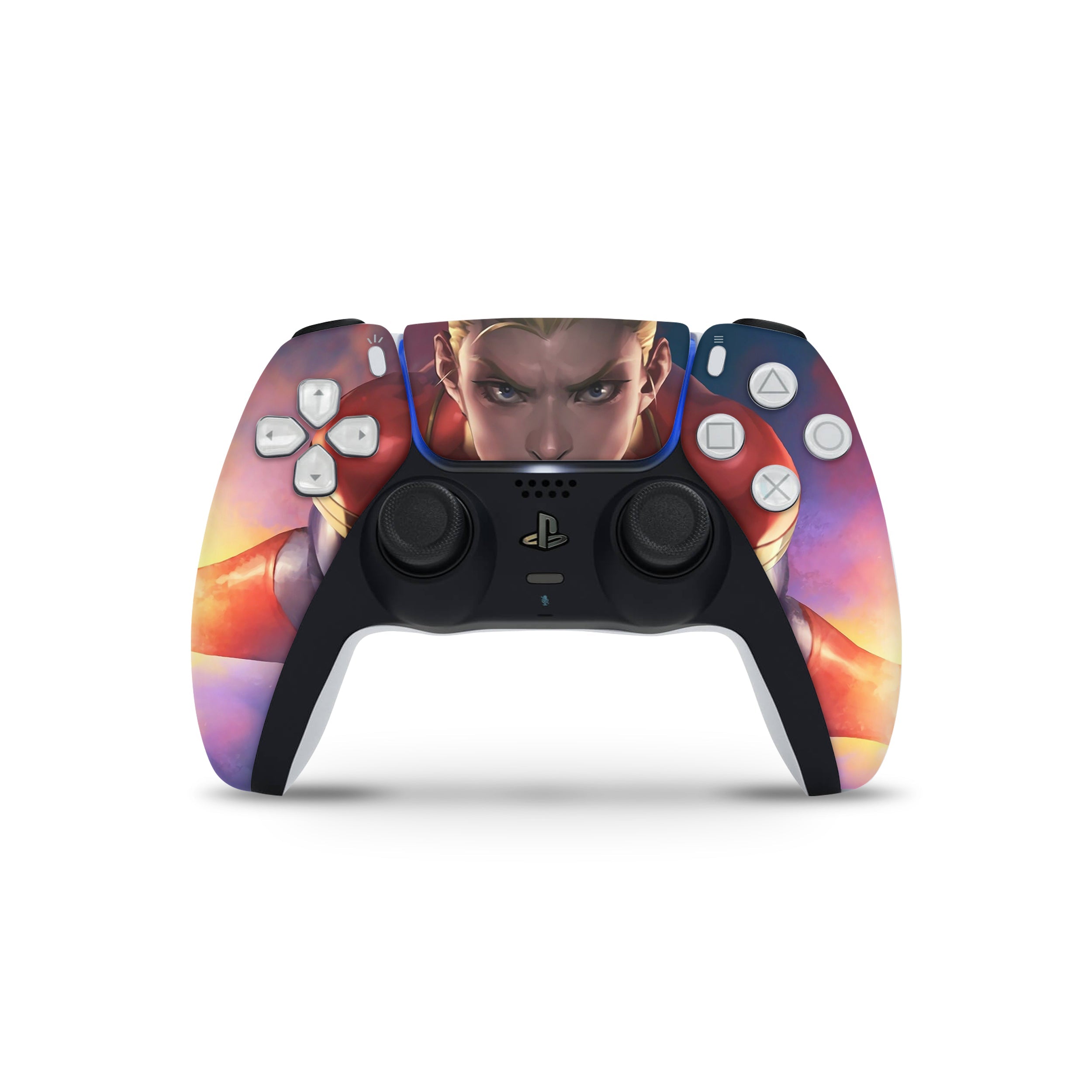 A video game skin featuring a Marvel Captain Marvel design for the PS5 DualSense Controller.