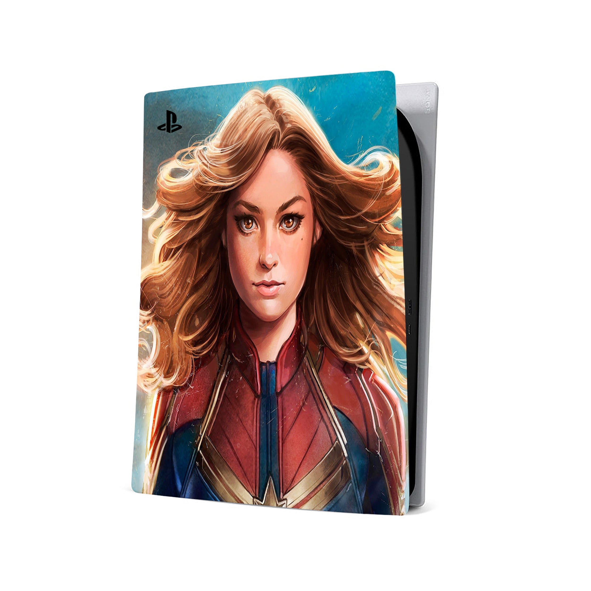 A video game skin featuring a Marvel Captain Marvel design for the PS5.