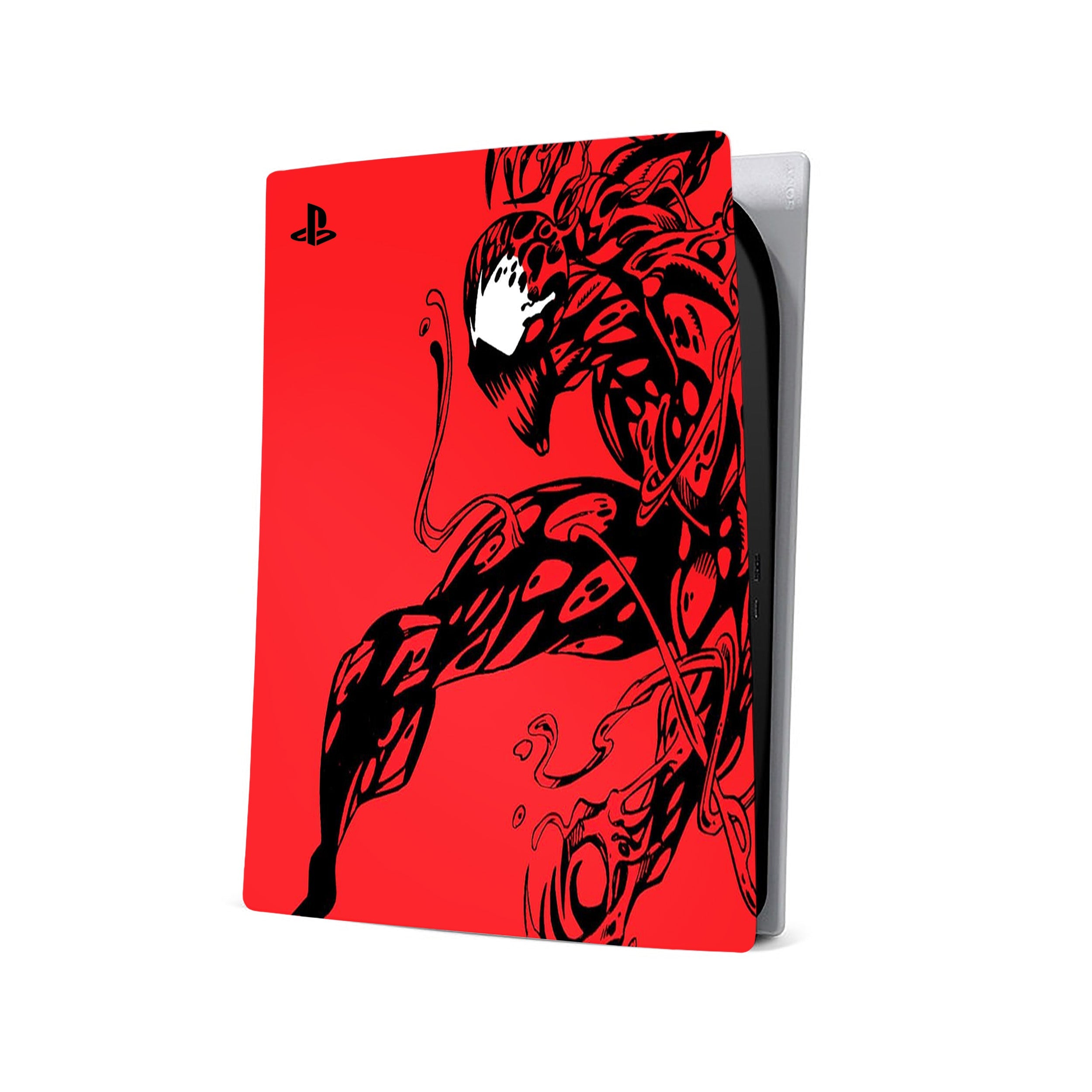 A video game skin featuring a Marvel Carnage design for the PS5.