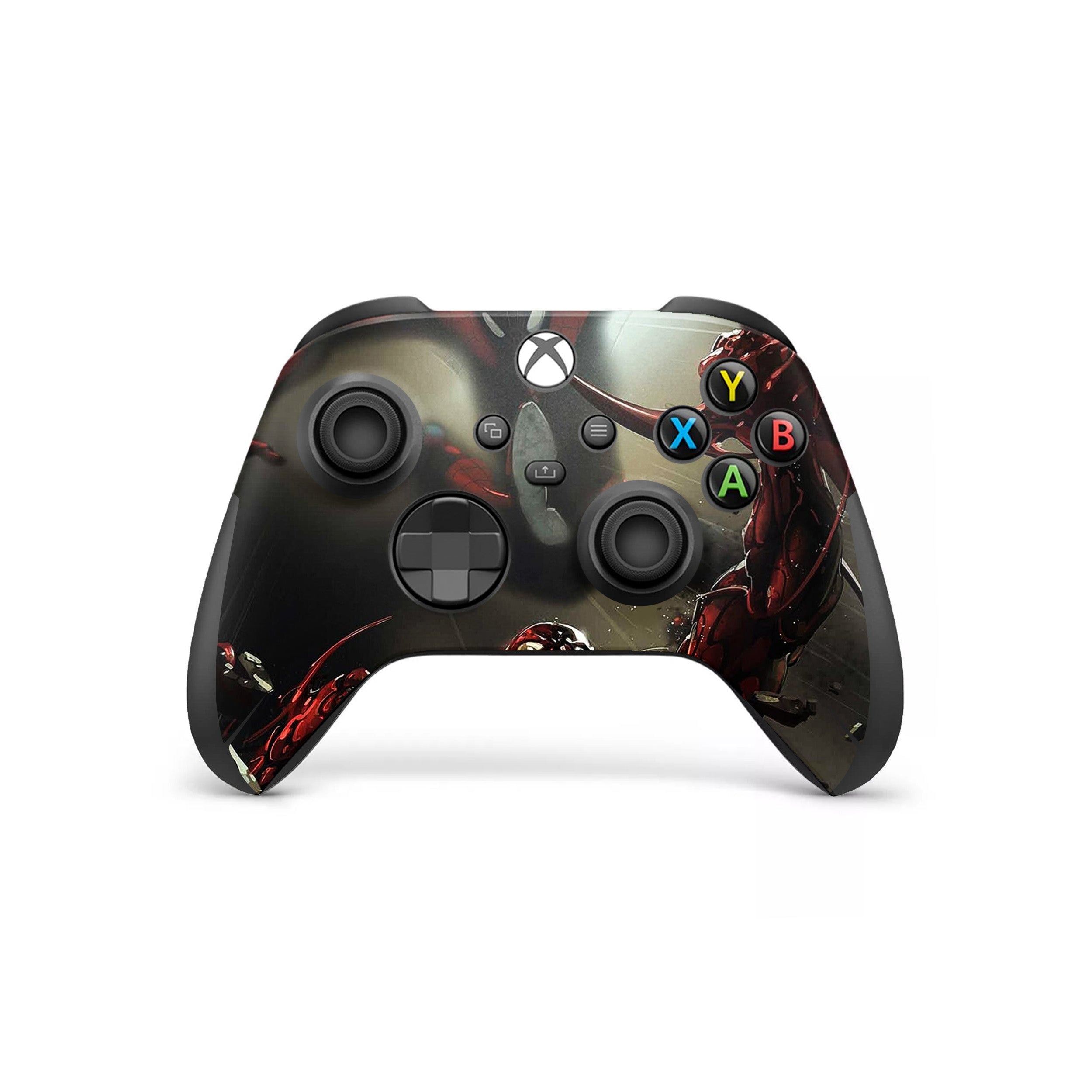 A video game skin featuring a Marvel Carnage design for the Xbox Wireless Controller.