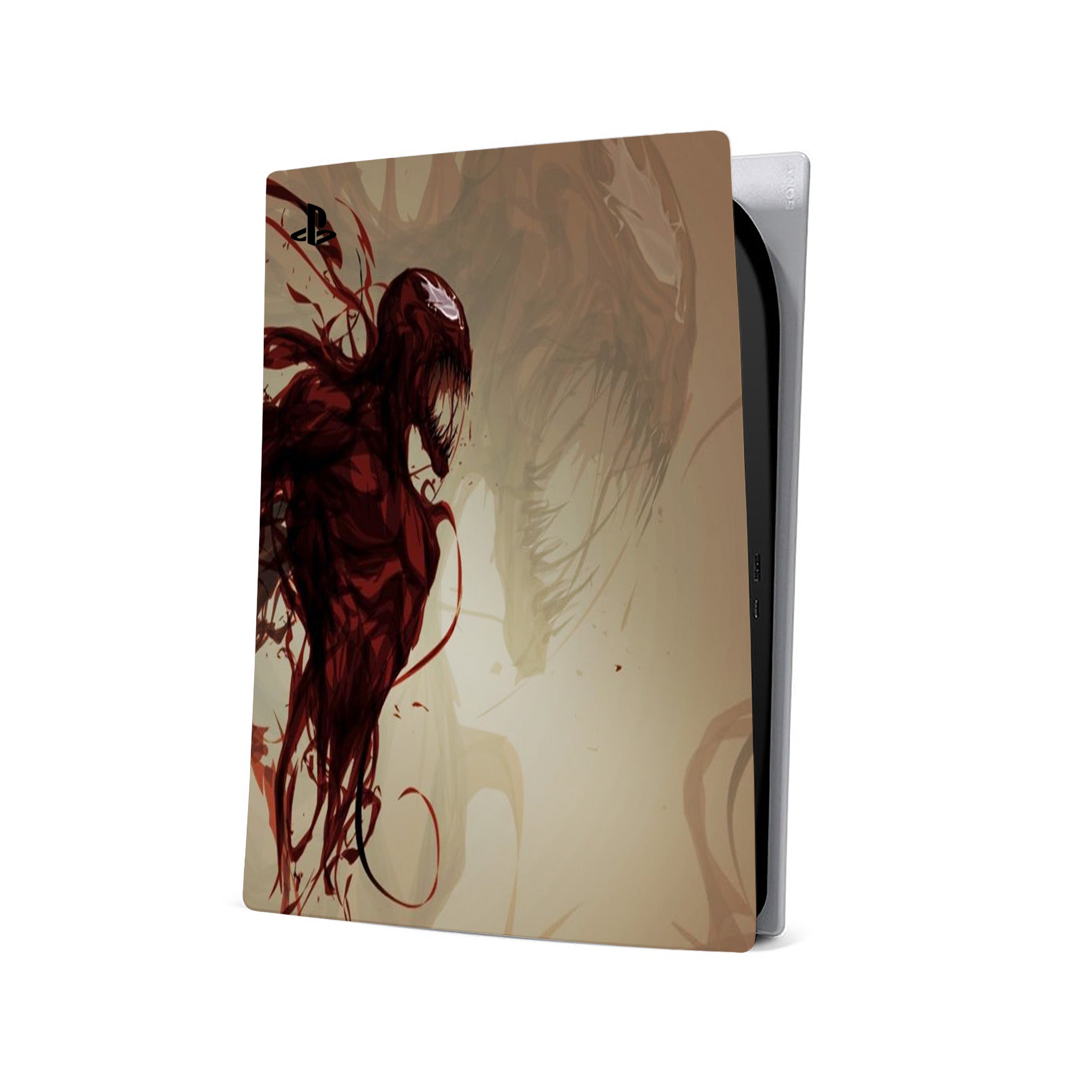 A video game skin featuring a Marvel Carnage design for the PS5.