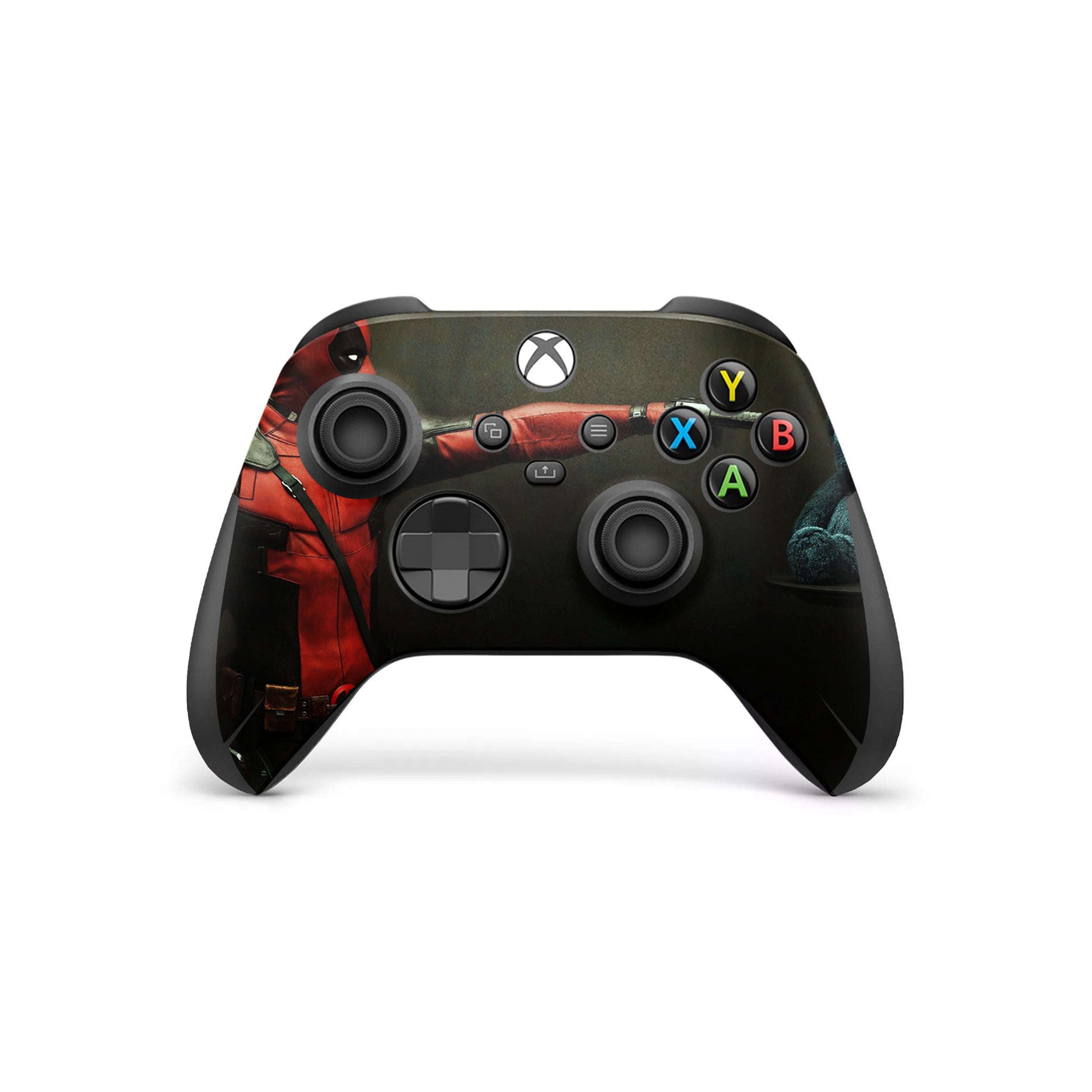 A video game skin featuring a Marvel Dead Pool design for the Xbox Wireless Controller.