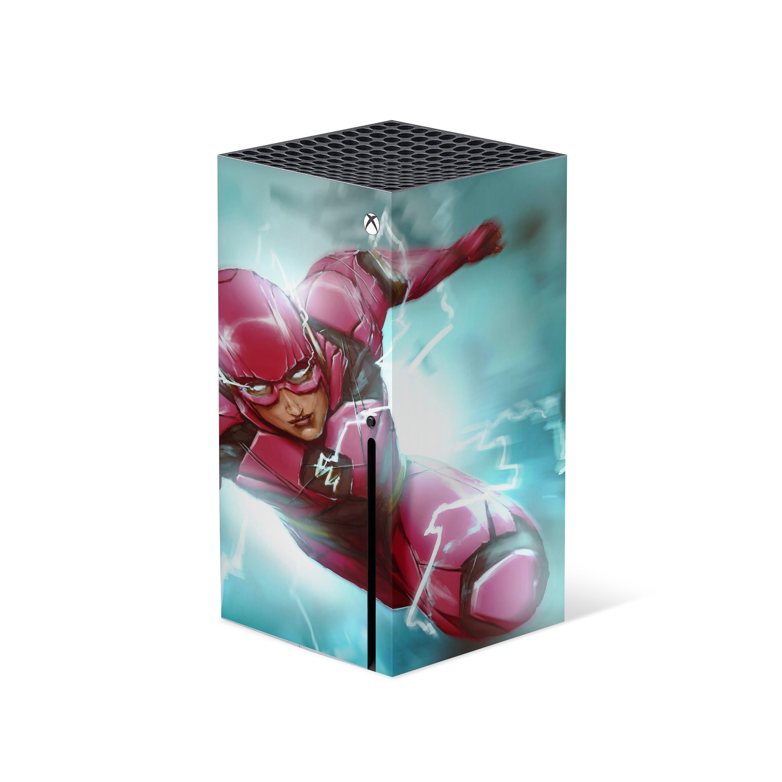 A video game skin featuring a Marvel Flash design for the Xbox Series X.
