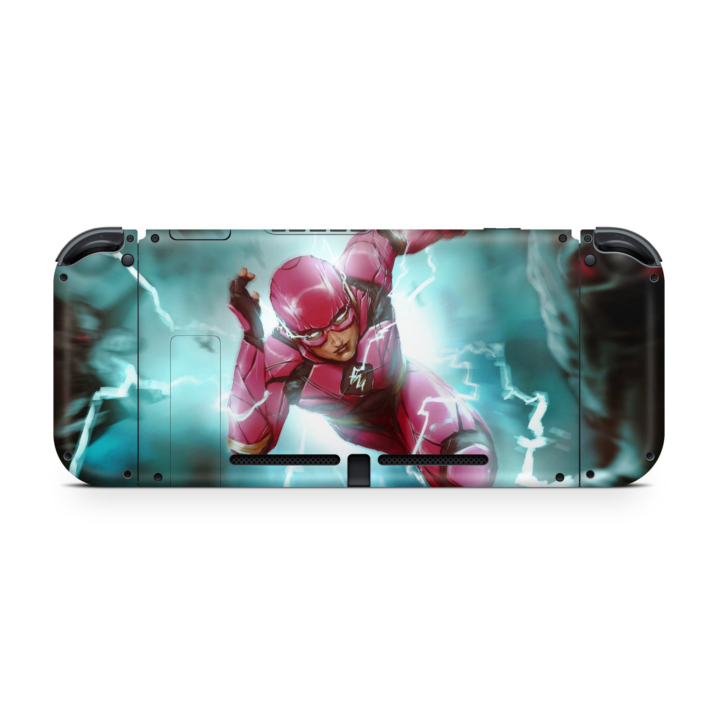 A video game skin featuring a Marvel Flash design for the Nintendo Switch.