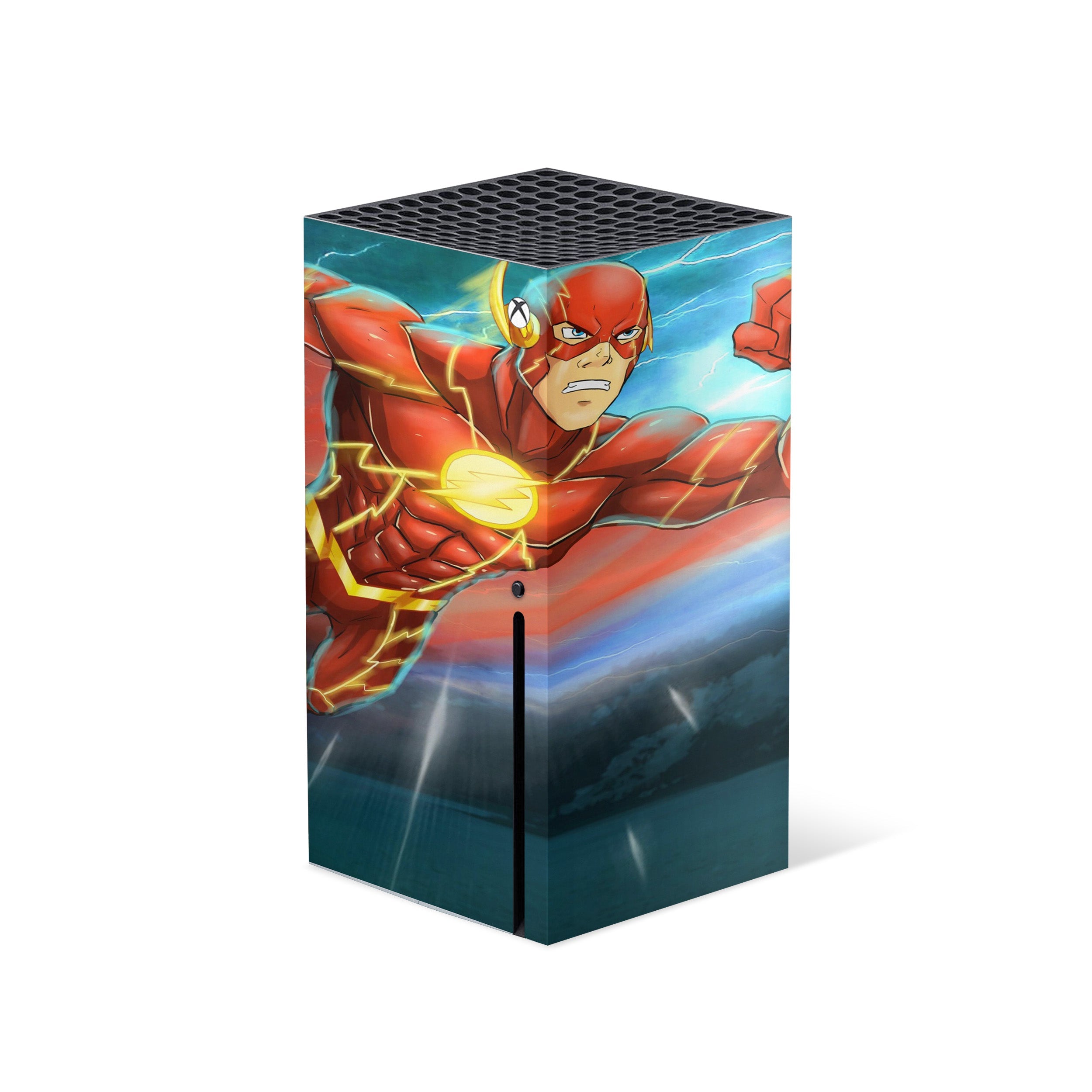 A video game skin featuring a Marvel Flash design for the Xbox Series X.