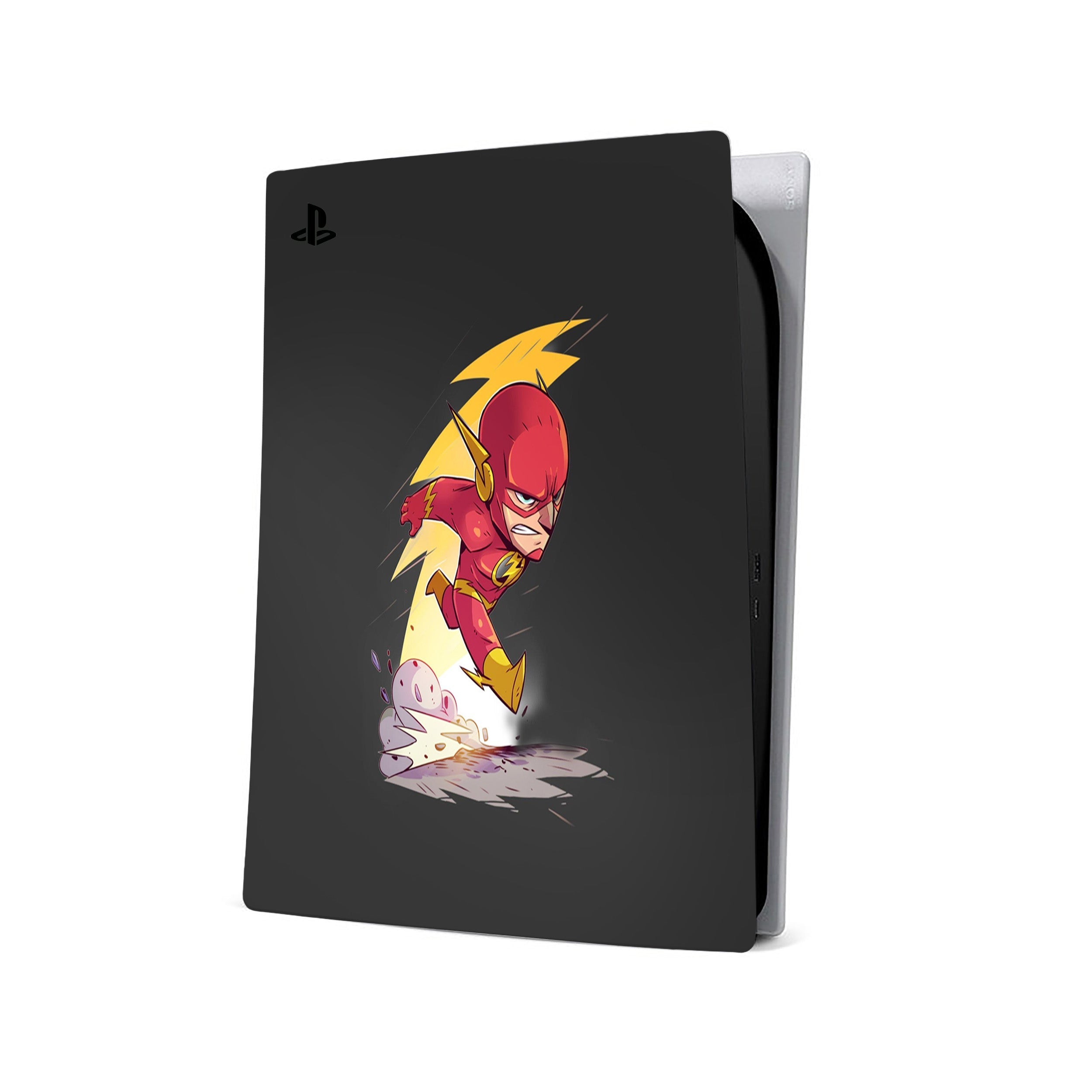 A video game skin featuring a Marvel Flash design for the PS5.