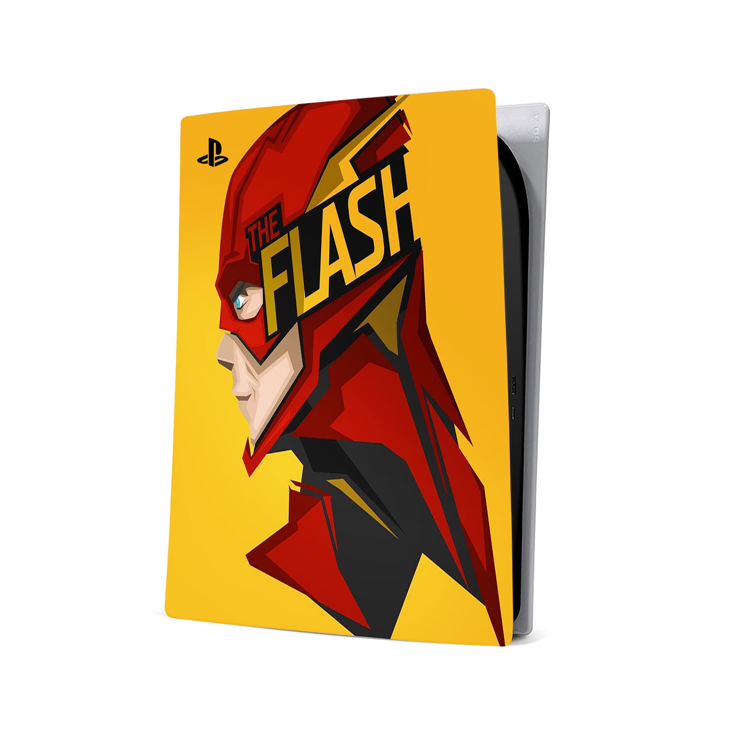 A video game skin featuring a Marvel Flash design for the PS5.