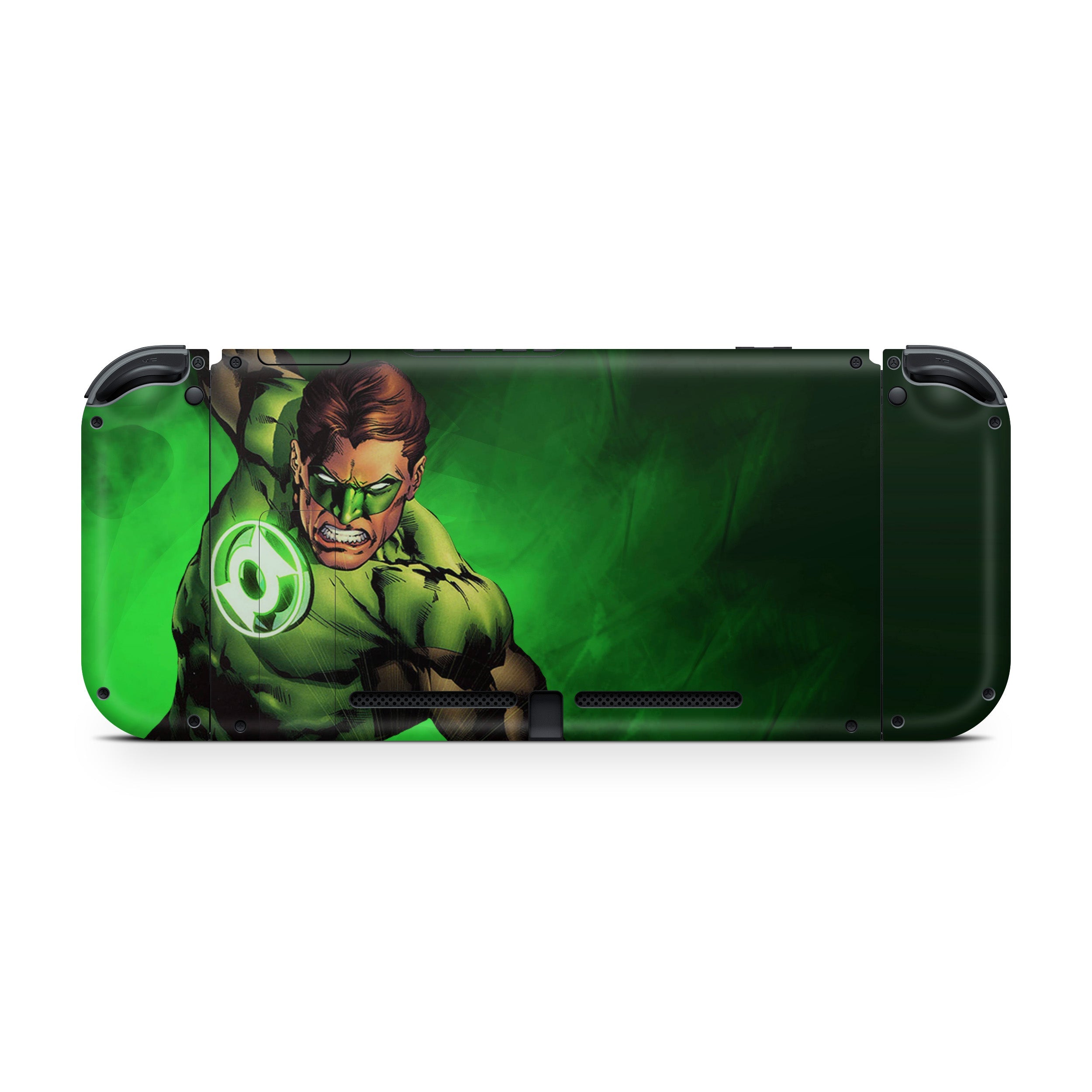 A video game skin featuring a Marvel Green Lantern design for the Nintendo Switch.