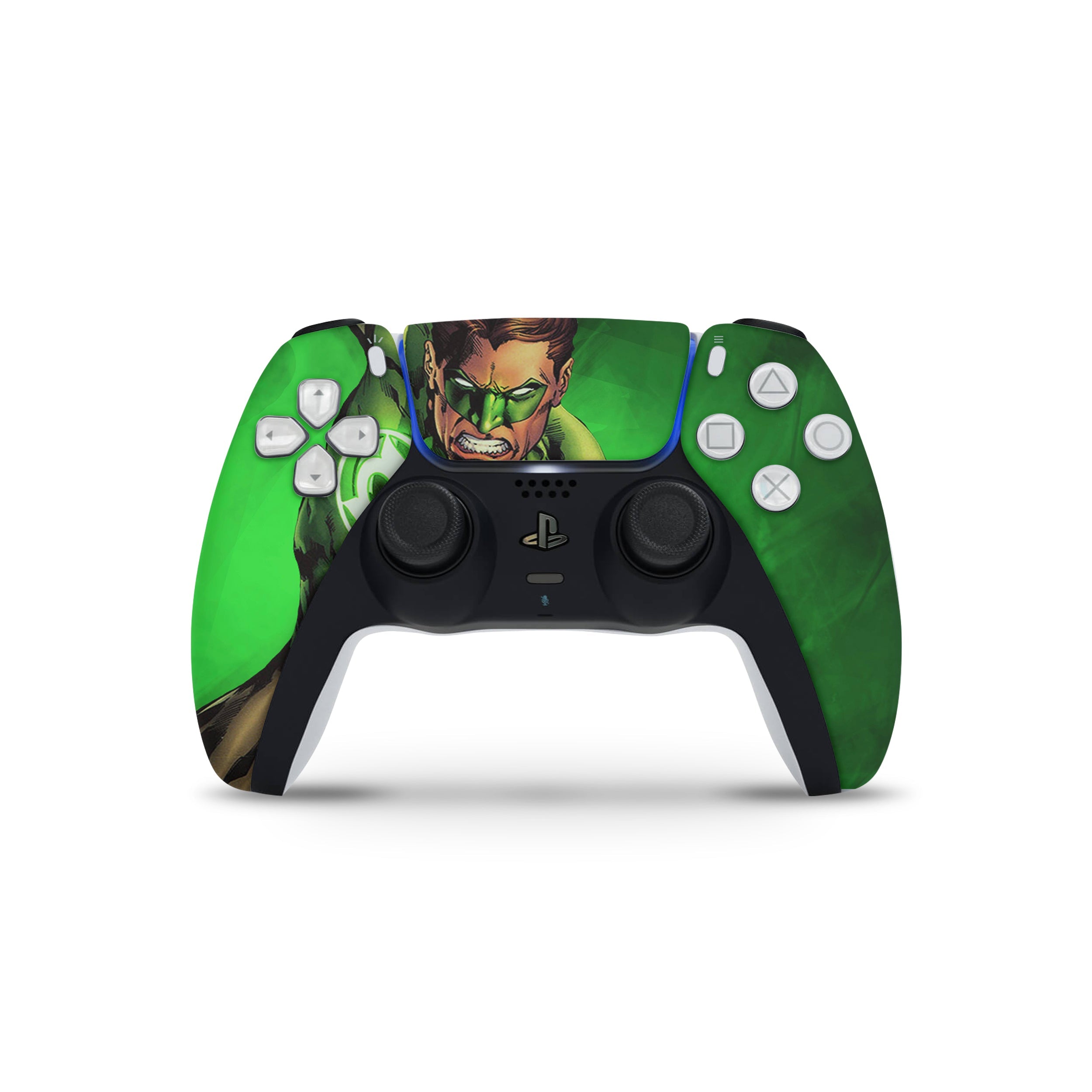 A video game skin featuring a Marvel Green Lantern design for the PS5 DualSense Controller.