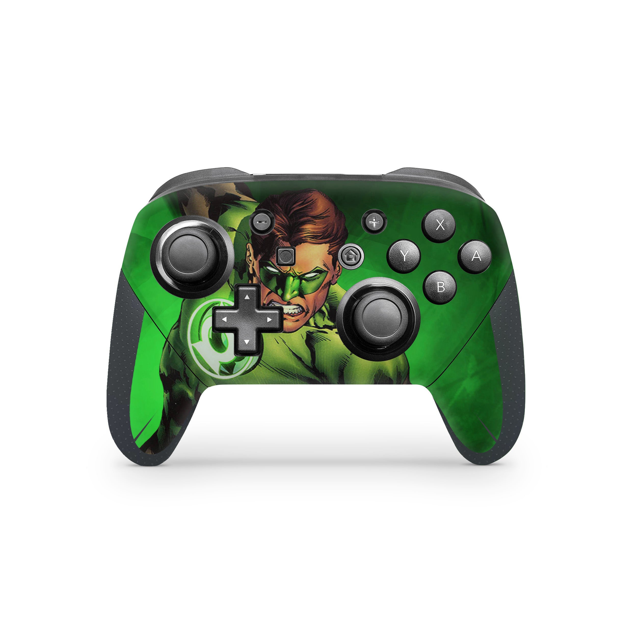 A video game skin featuring a Marvel Green Lantern design for the Switch Pro Controller.