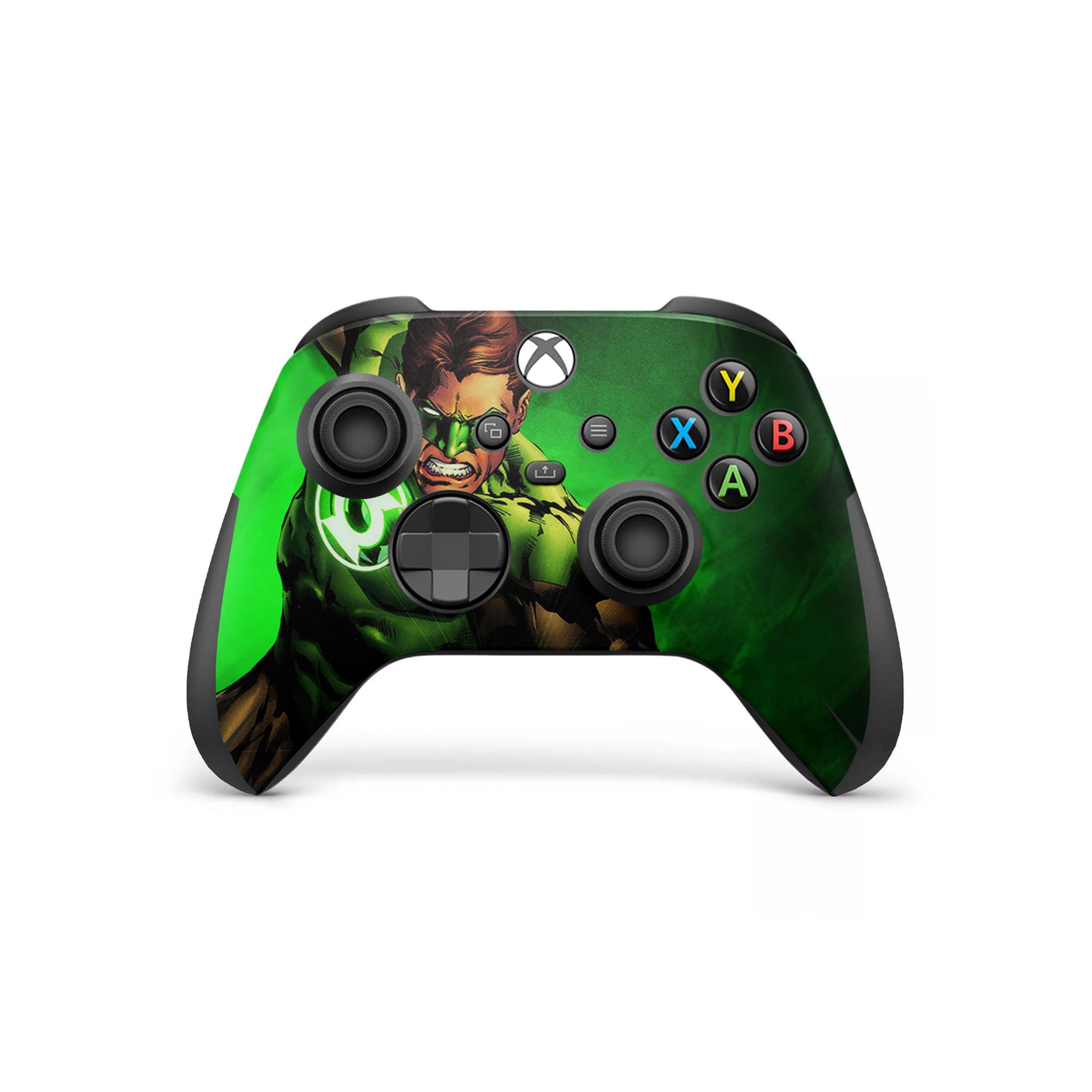 A video game skin featuring a Marvel Green Lantern design for the Xbox Wireless Controller.
