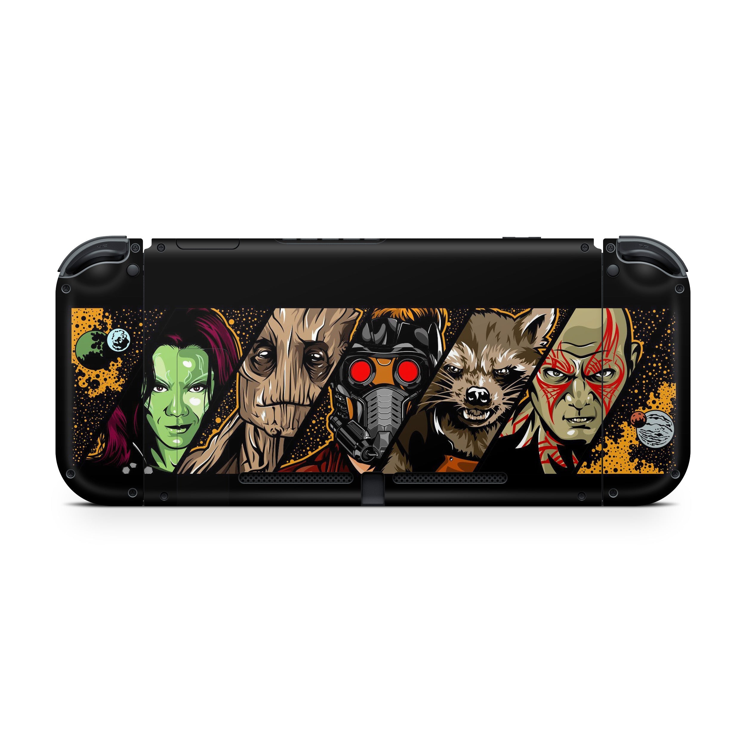 A video game skin featuring a Marvel Guardians of the Galaxy design for the Nintendo Switch.