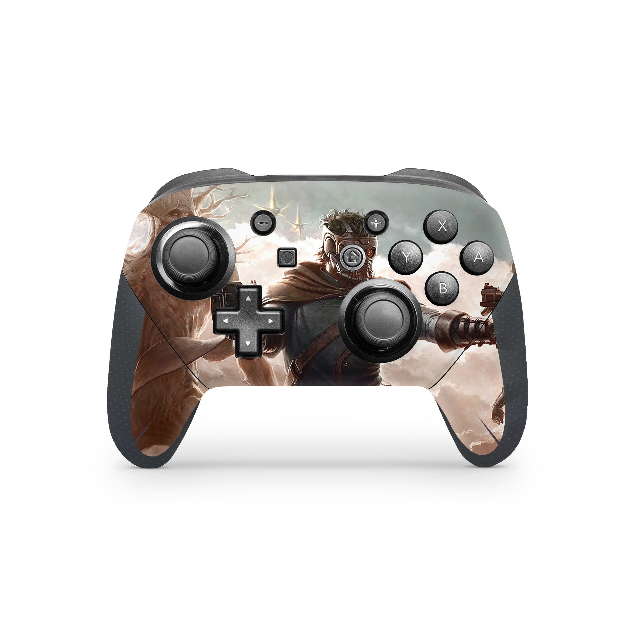A video game skin featuring a Marvel Guardians of the Galaxy design for the Switch Pro Controller.