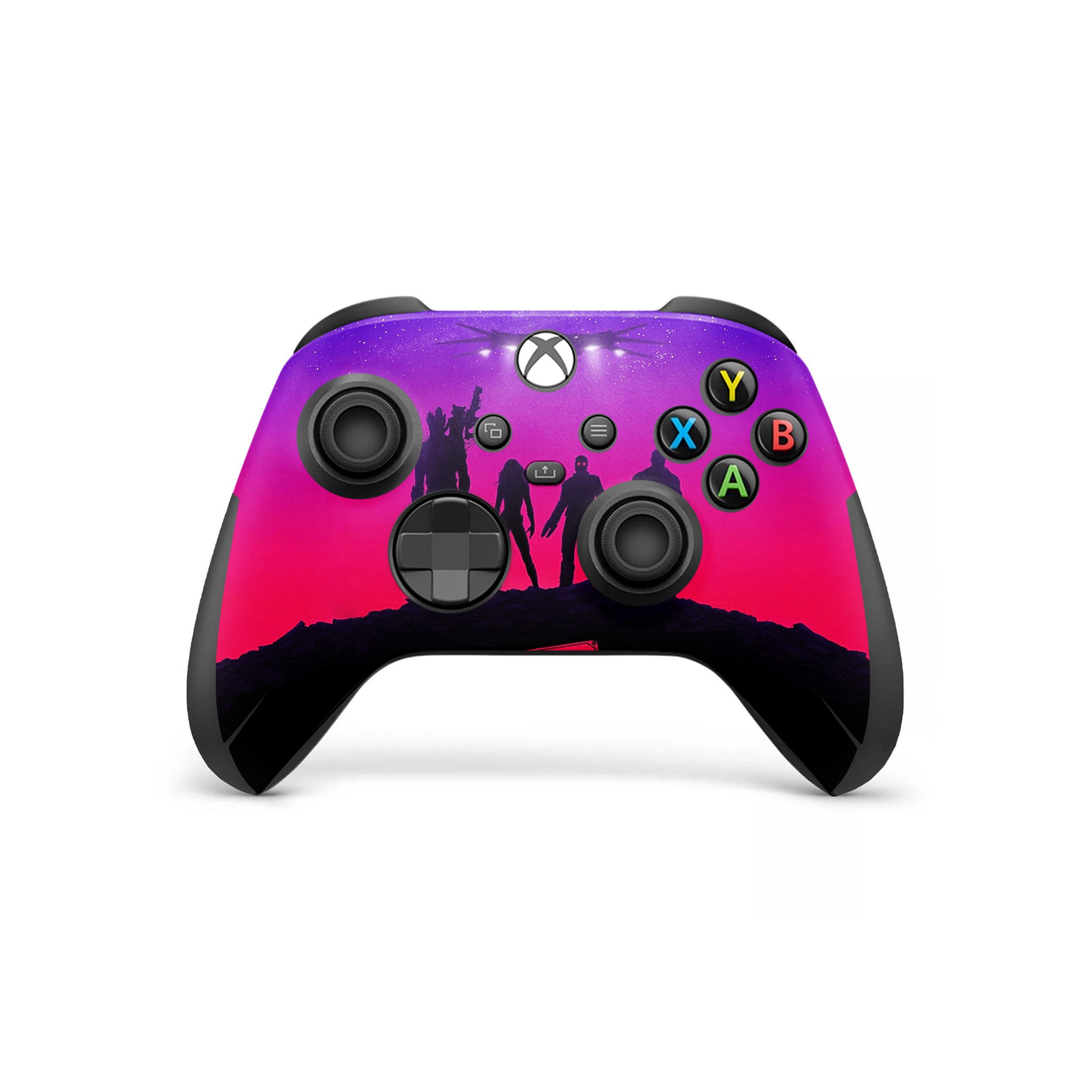 A video game skin featuring a Marvel Guardians of the Galaxy design for the Xbox Wireless Controller.