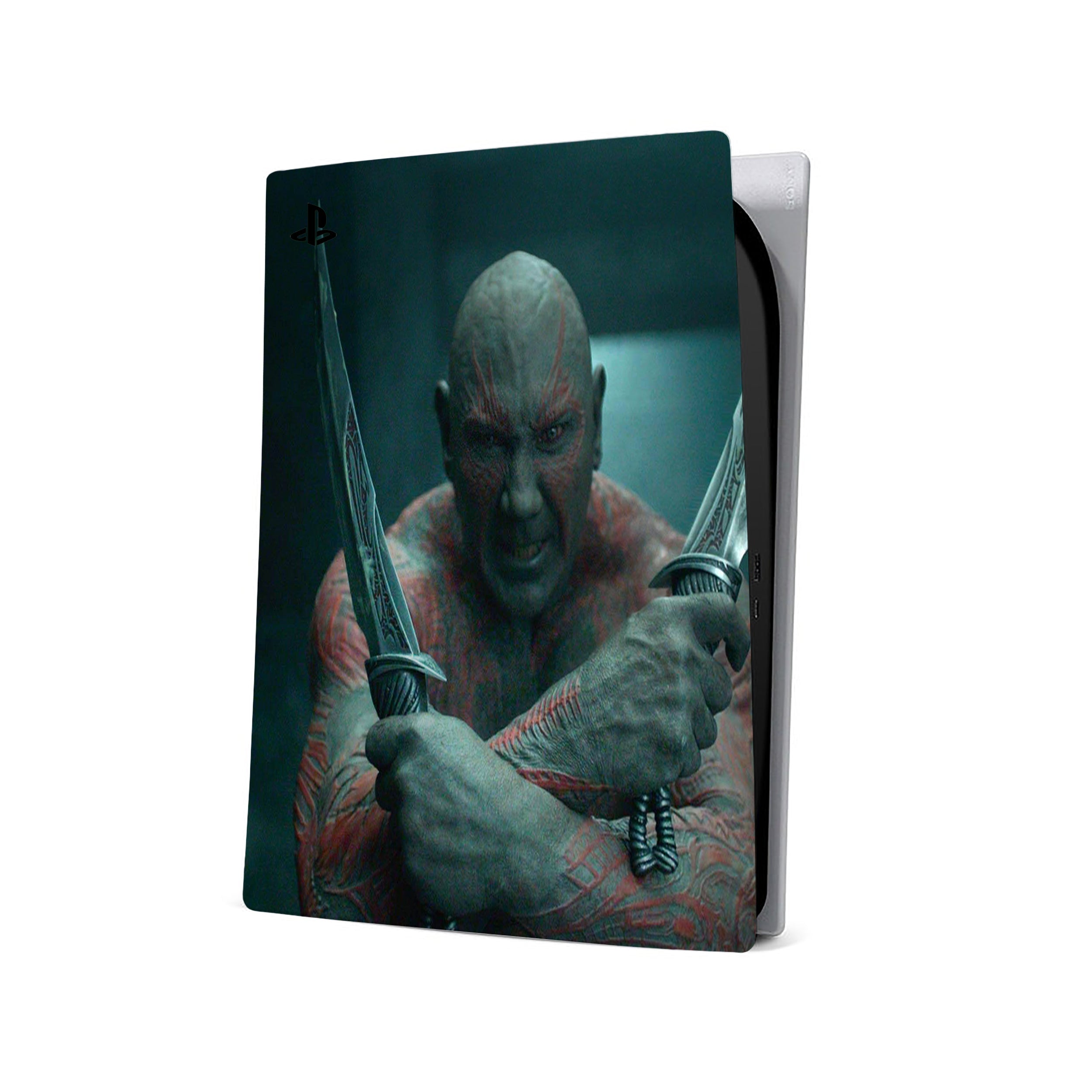 A video game skin featuring a Marvel Guardians of the Galaxy Drax design for the PS5.