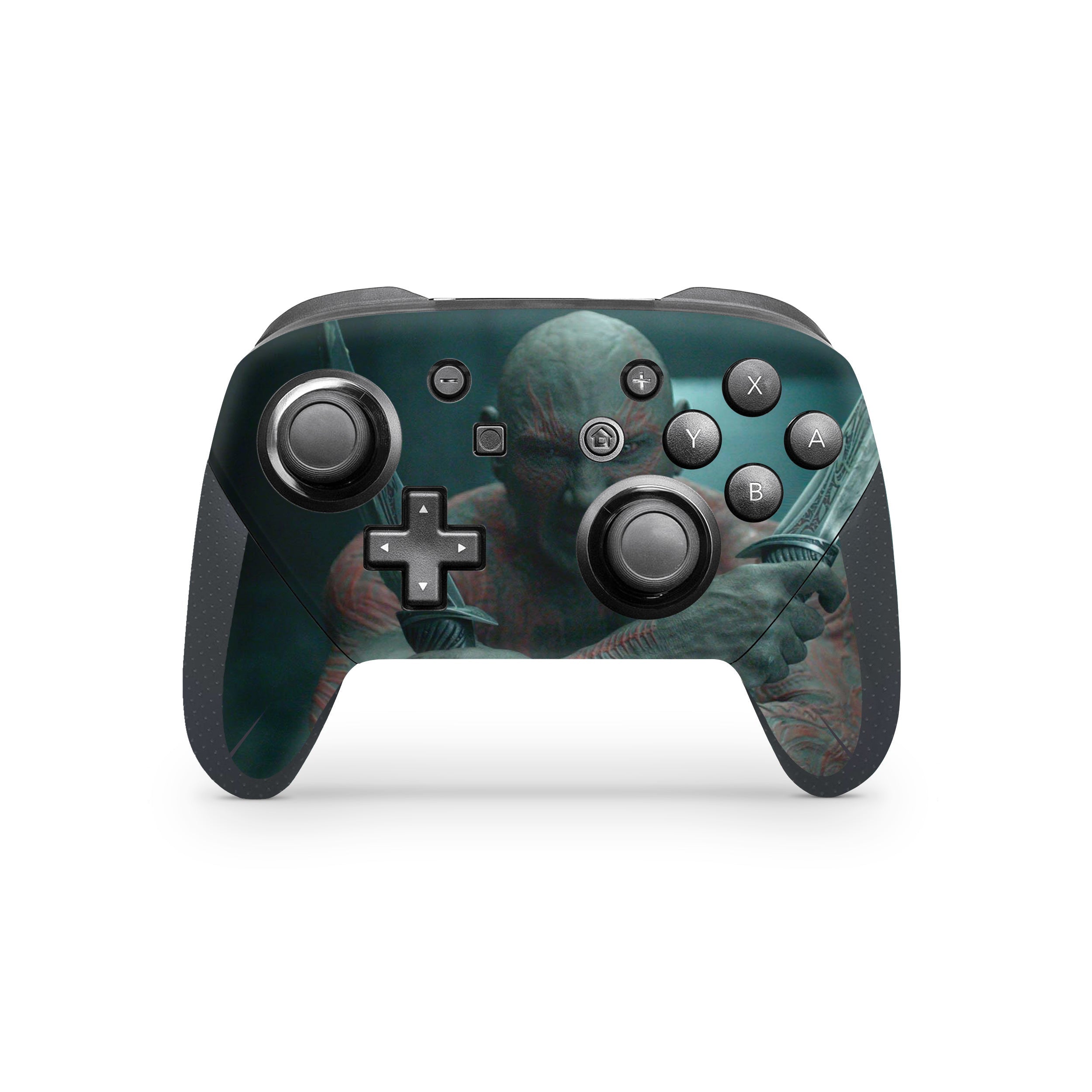A video game skin featuring a Marvel Guardians of the Galaxy Drax design for the Switch Pro Controller.