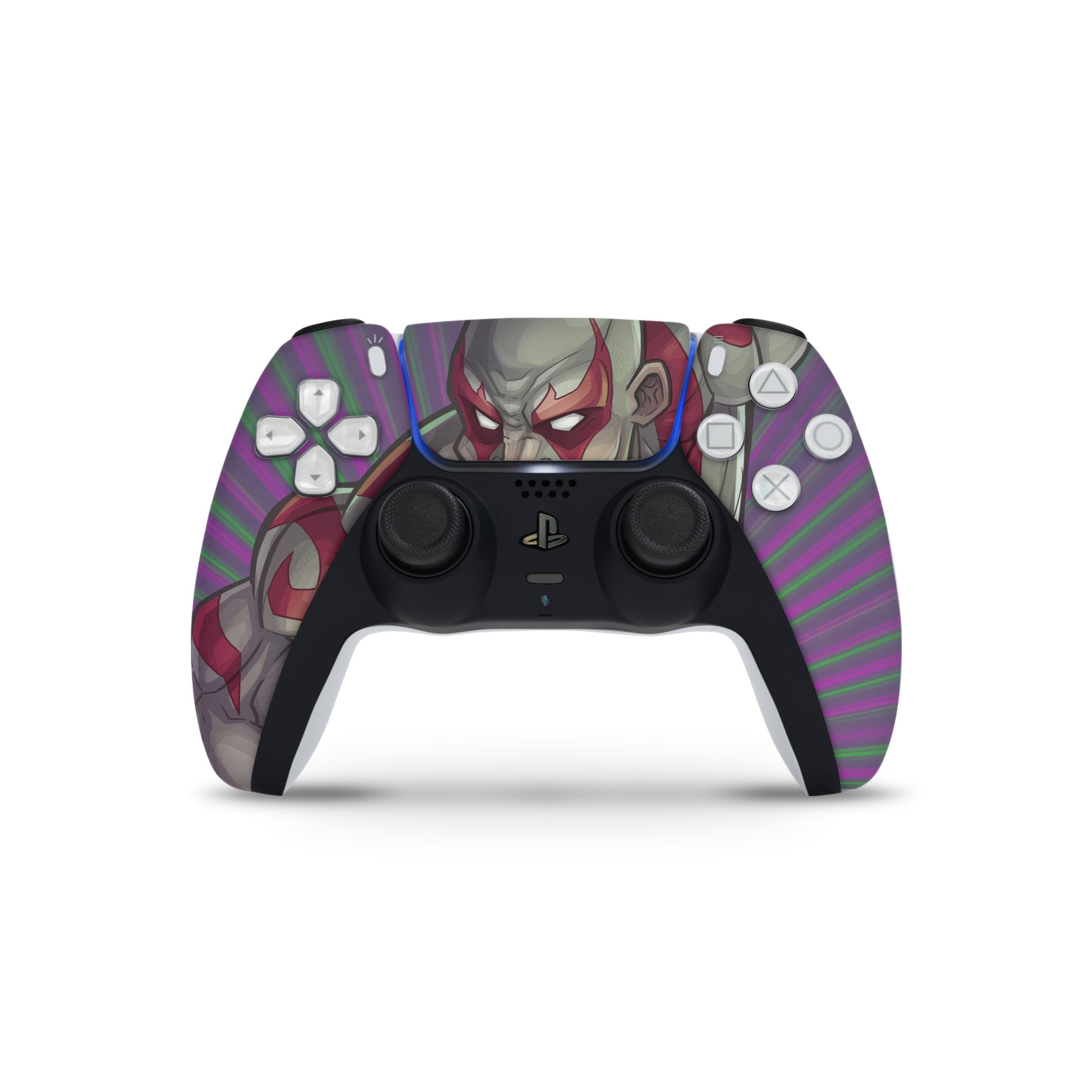 A video game skin featuring a Marvel Guardians of the Galaxy Drax design for the PS5 DualSense Controller.
