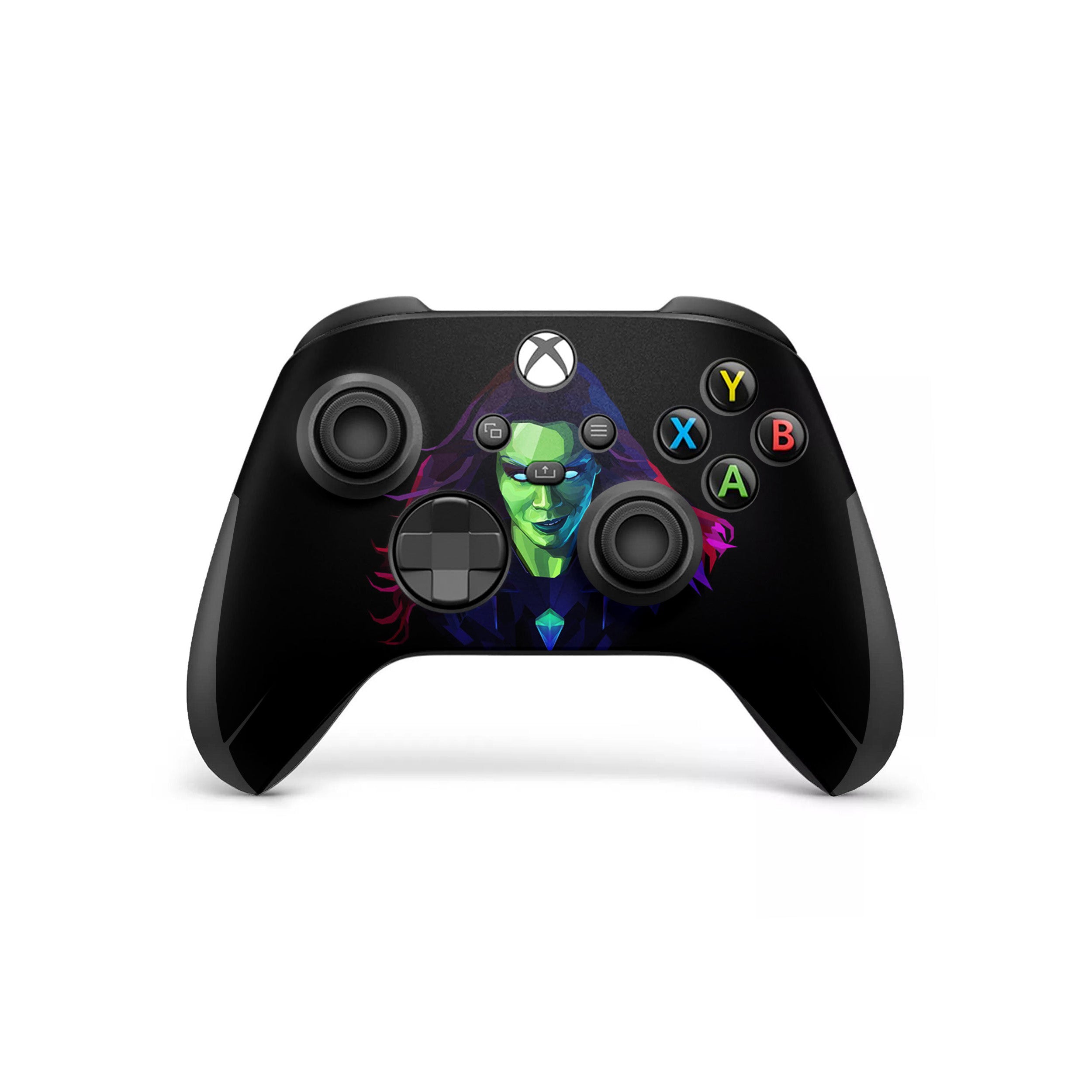 A video game skin featuring a Marvel Guardians of the Galaxy Gamora design for the Xbox Wireless Controller.