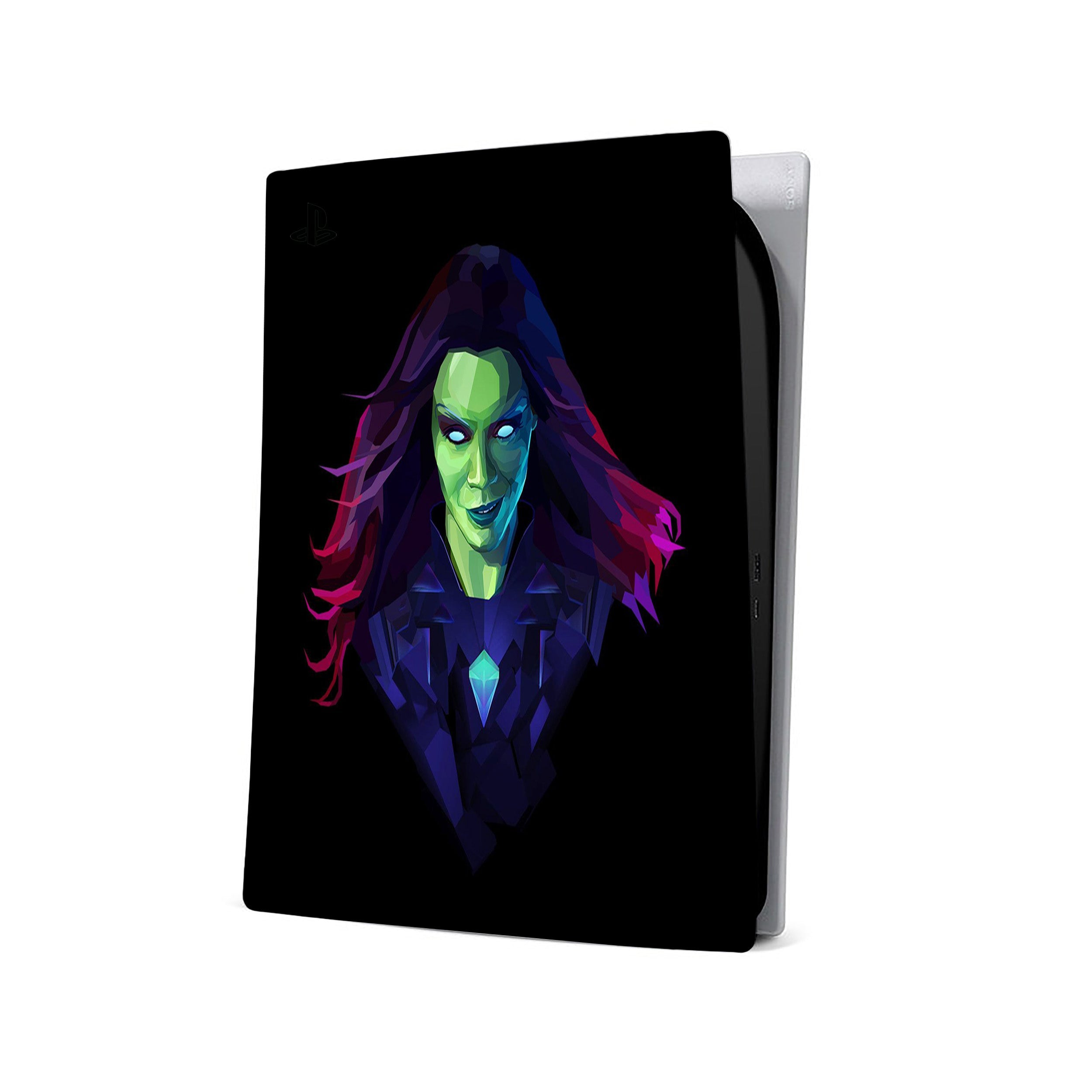 A video game skin featuring a Marvel Guardians of the Galaxy Gamora design for the PS5.