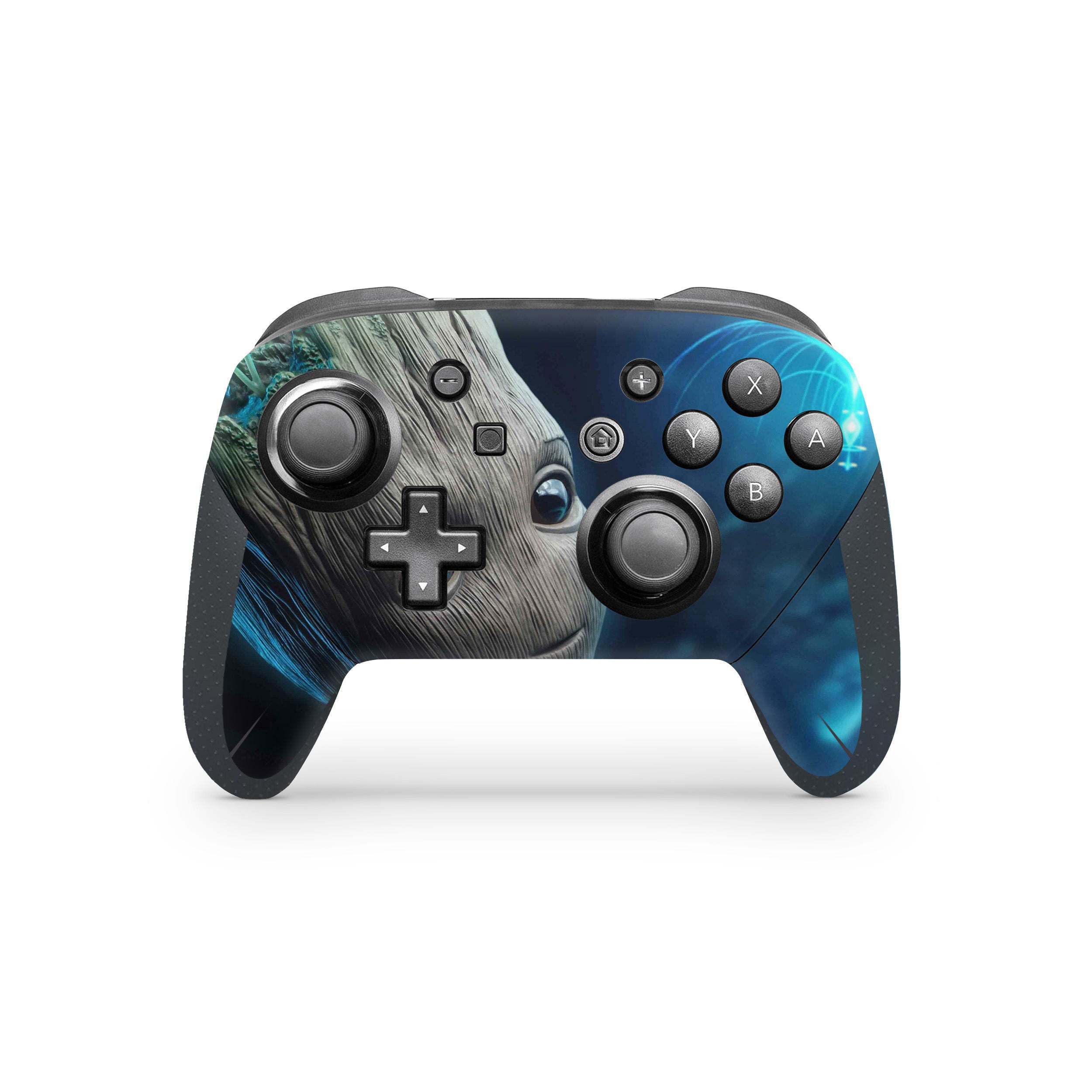 A video game skin featuring a Marvel Guardians of the Galaxy Groot design for the Switch Pro Controller.