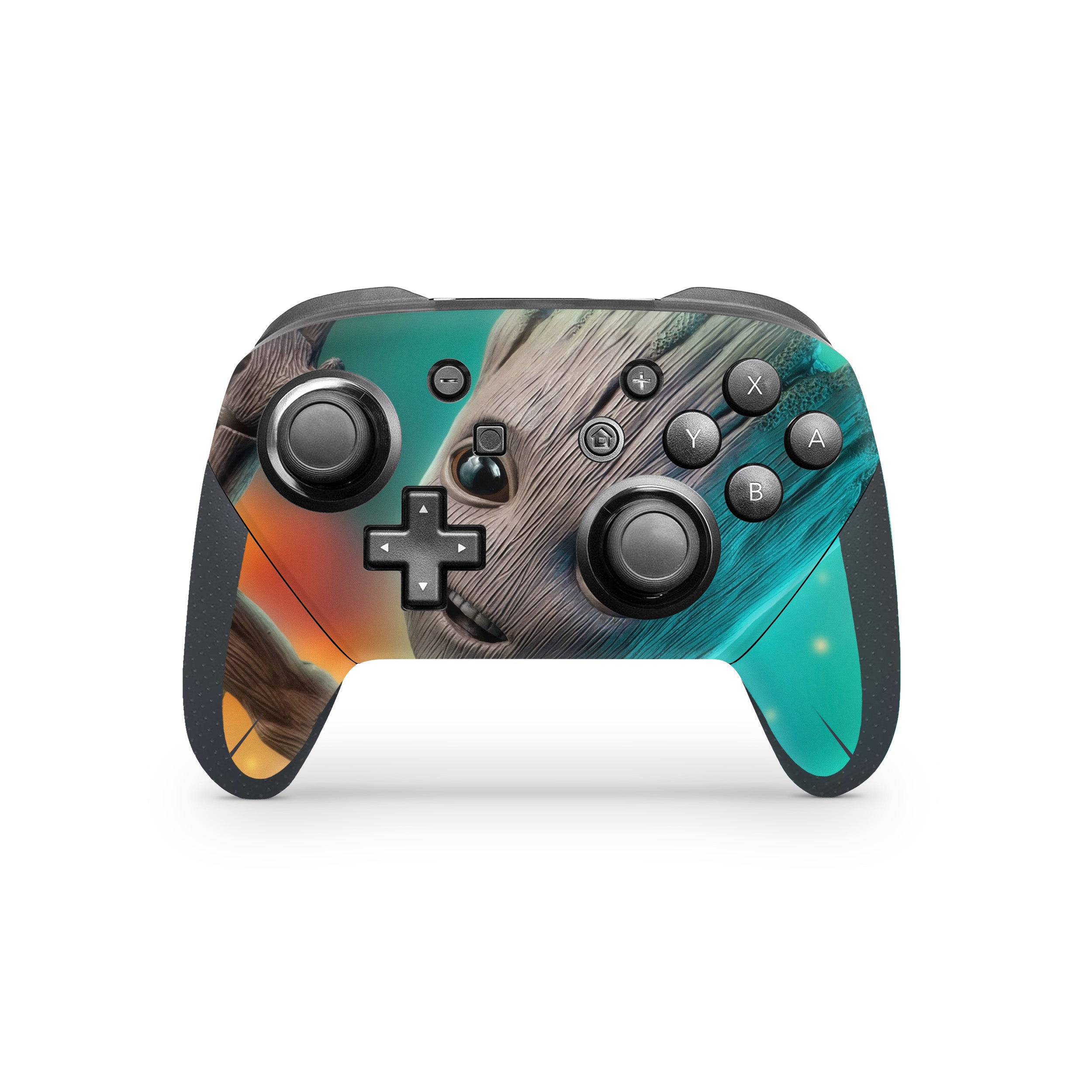 A video game skin featuring a Marvel Guardians of the Galaxy Groot design for the Switch Pro Controller.