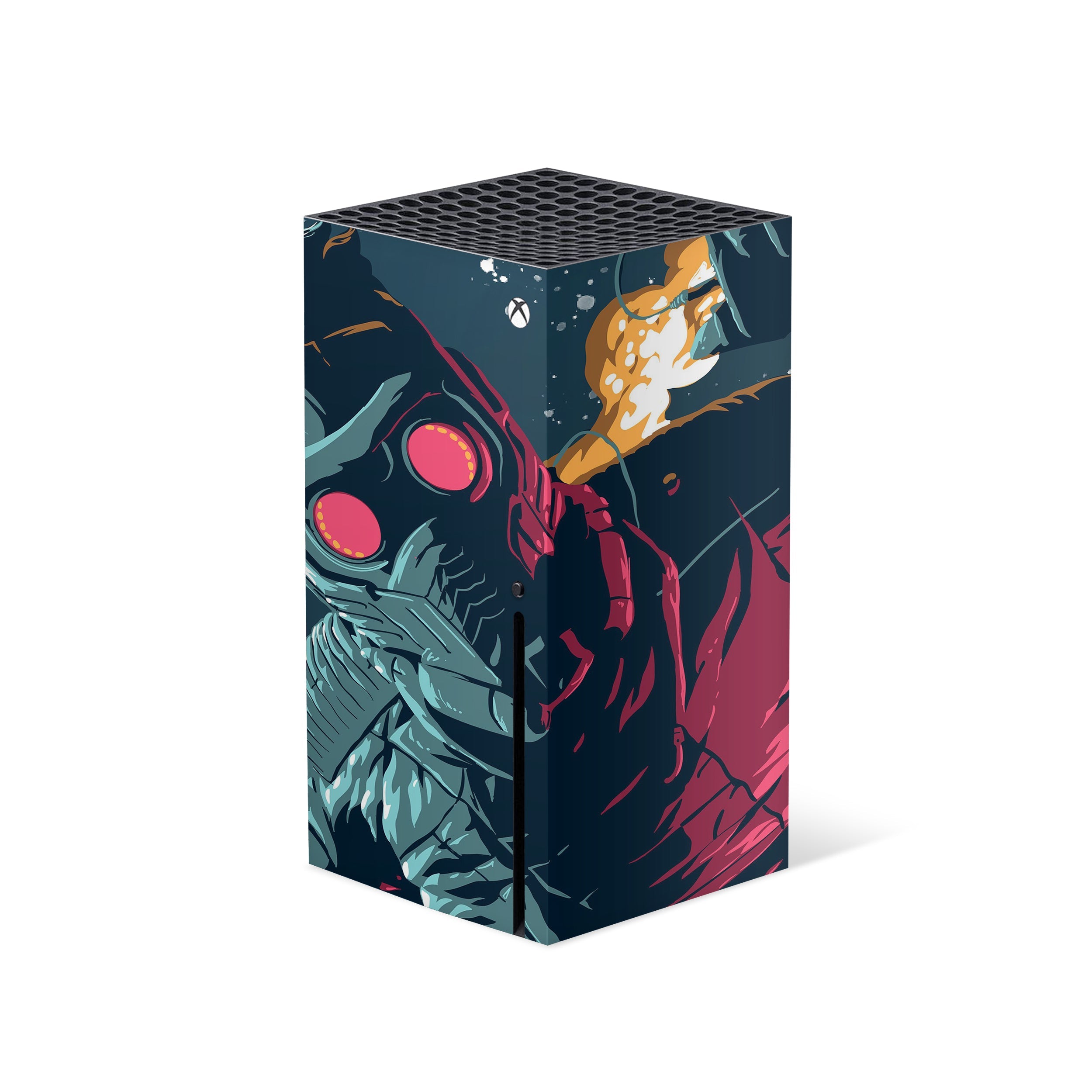 A video game skin featuring a Marvel Guardians of the Galaxy Star Lord design for the Xbox Series X.