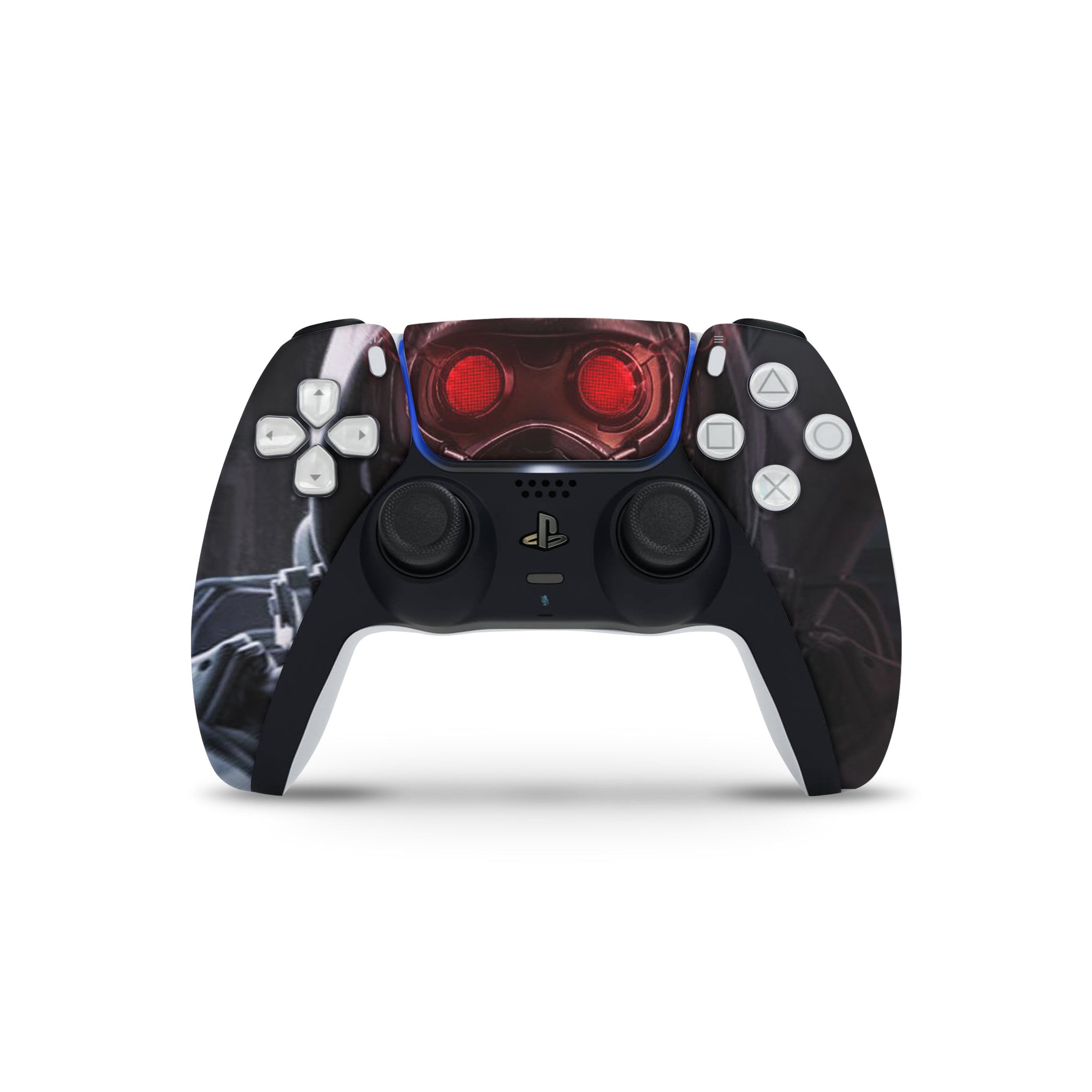 A video game skin featuring a Marvel Guardians of the Galaxy Star Lord design for the PS5 DualSense Controller.
