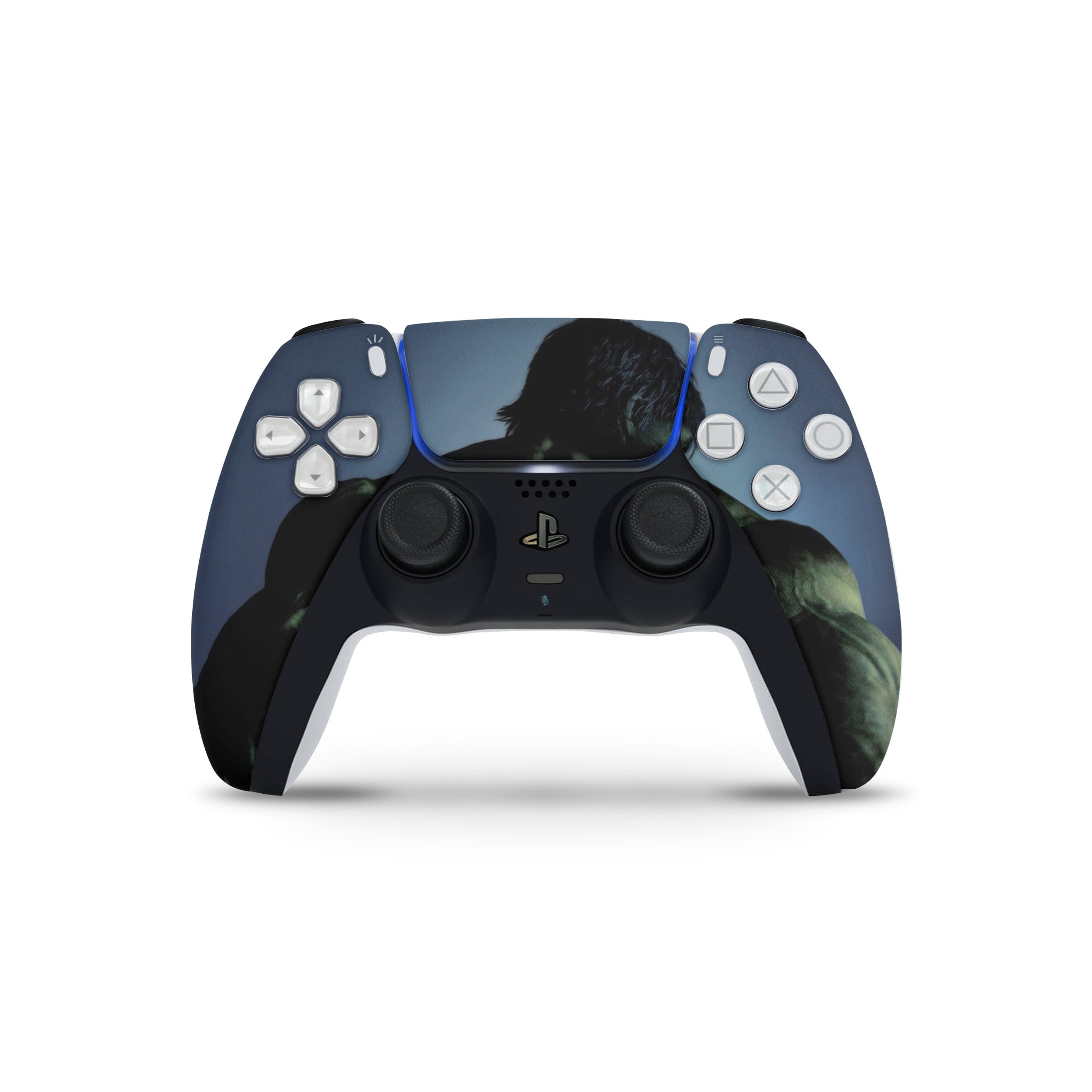 A video game skin featuring a Marvel Hulk design for the PS5 DualSense Controller.