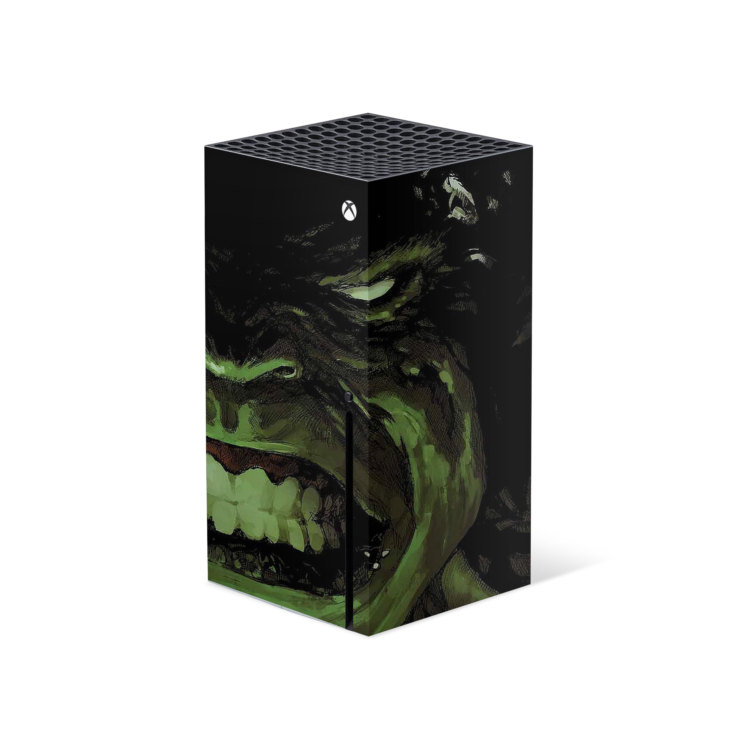 A video game skin featuring a Marvel Hulk design for the Xbox Series X.