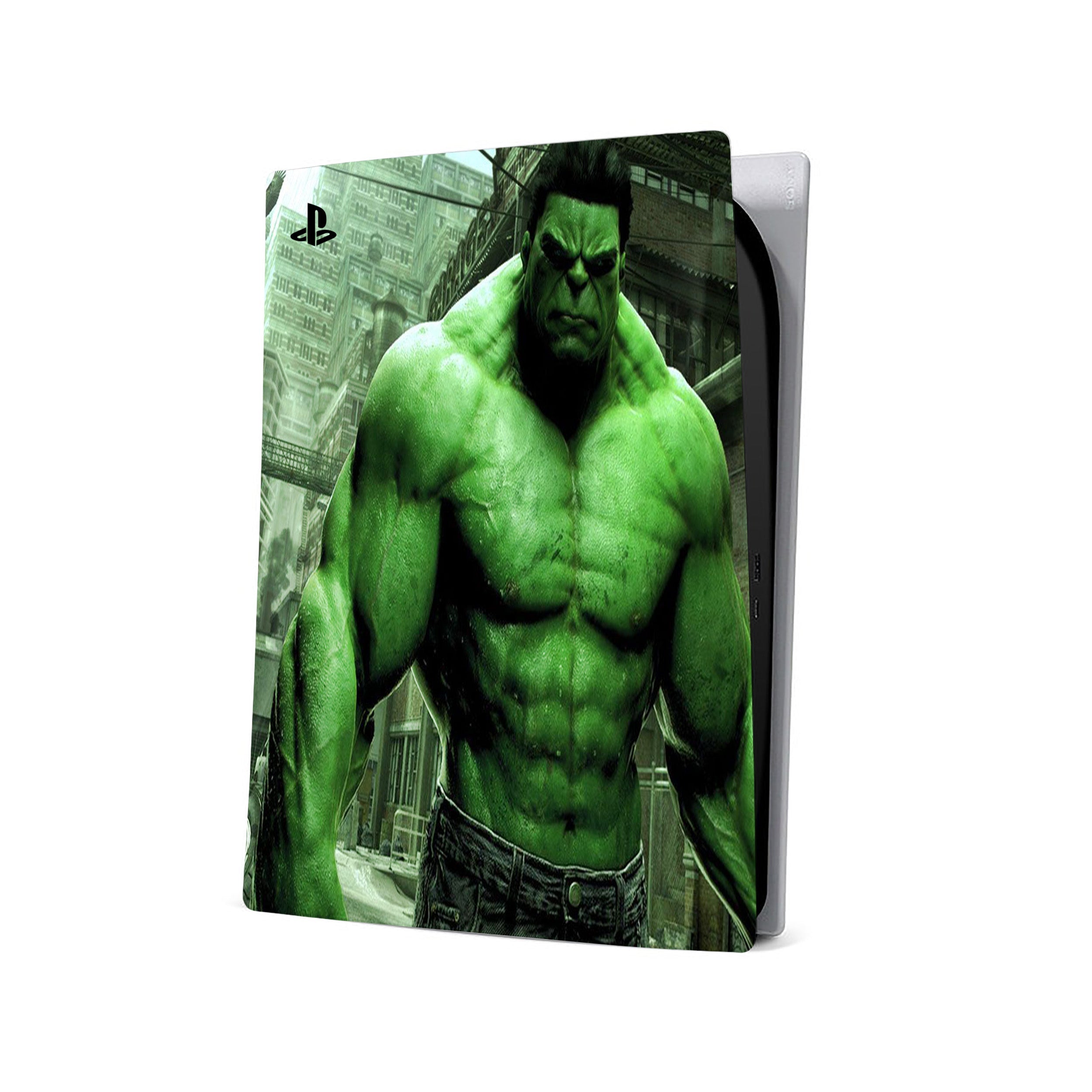 A video game skin featuring a Marvel Hulk design for the PS5.