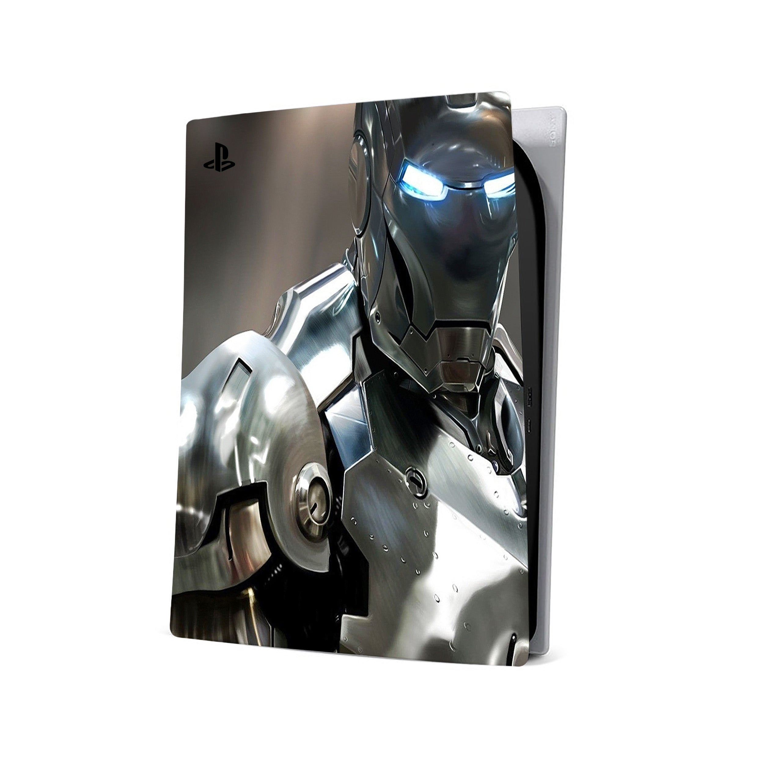 A video game skin featuring a Marvel Iron Man design for the PS5.