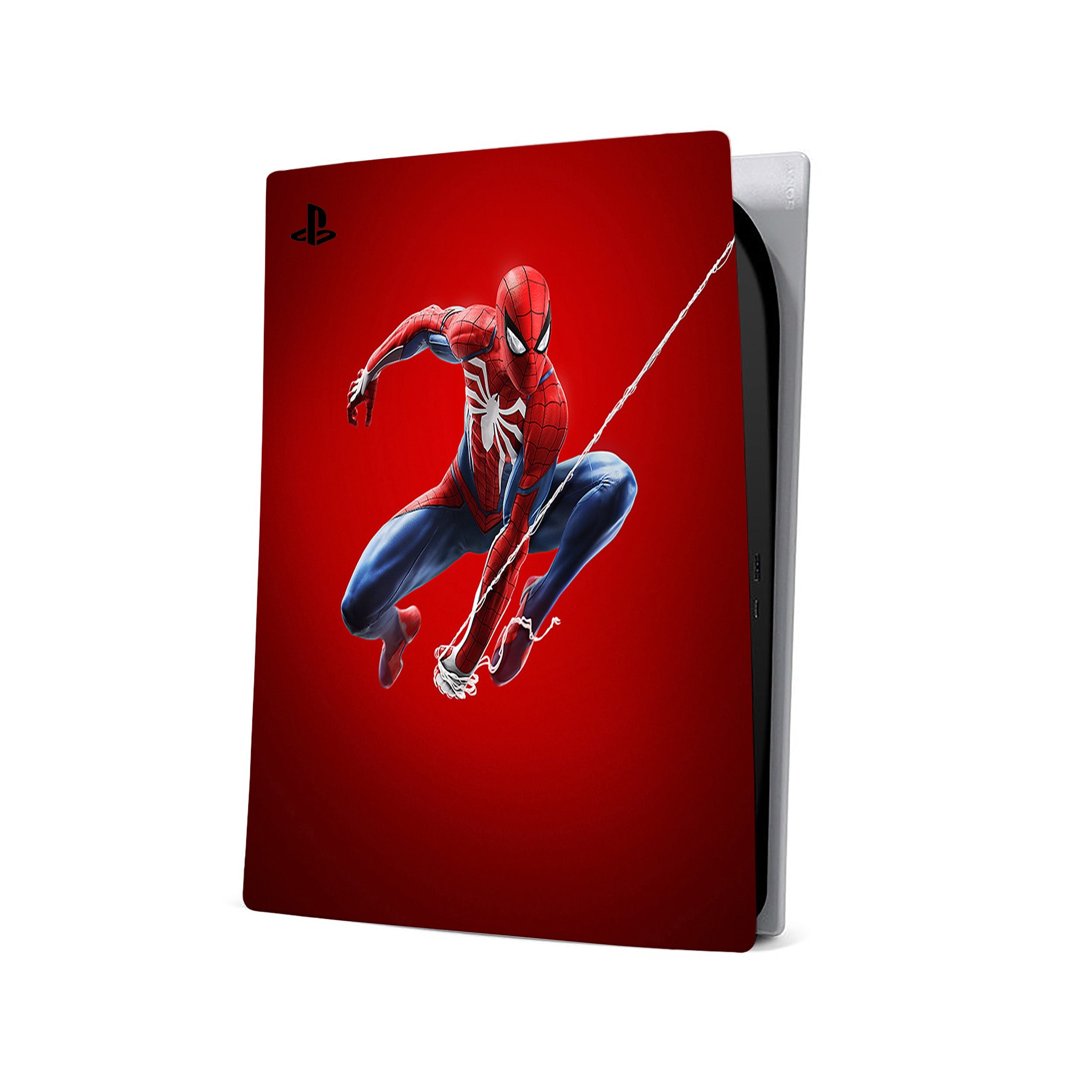A video game skin featuring a Marvel Spiderman design for the PS5.
